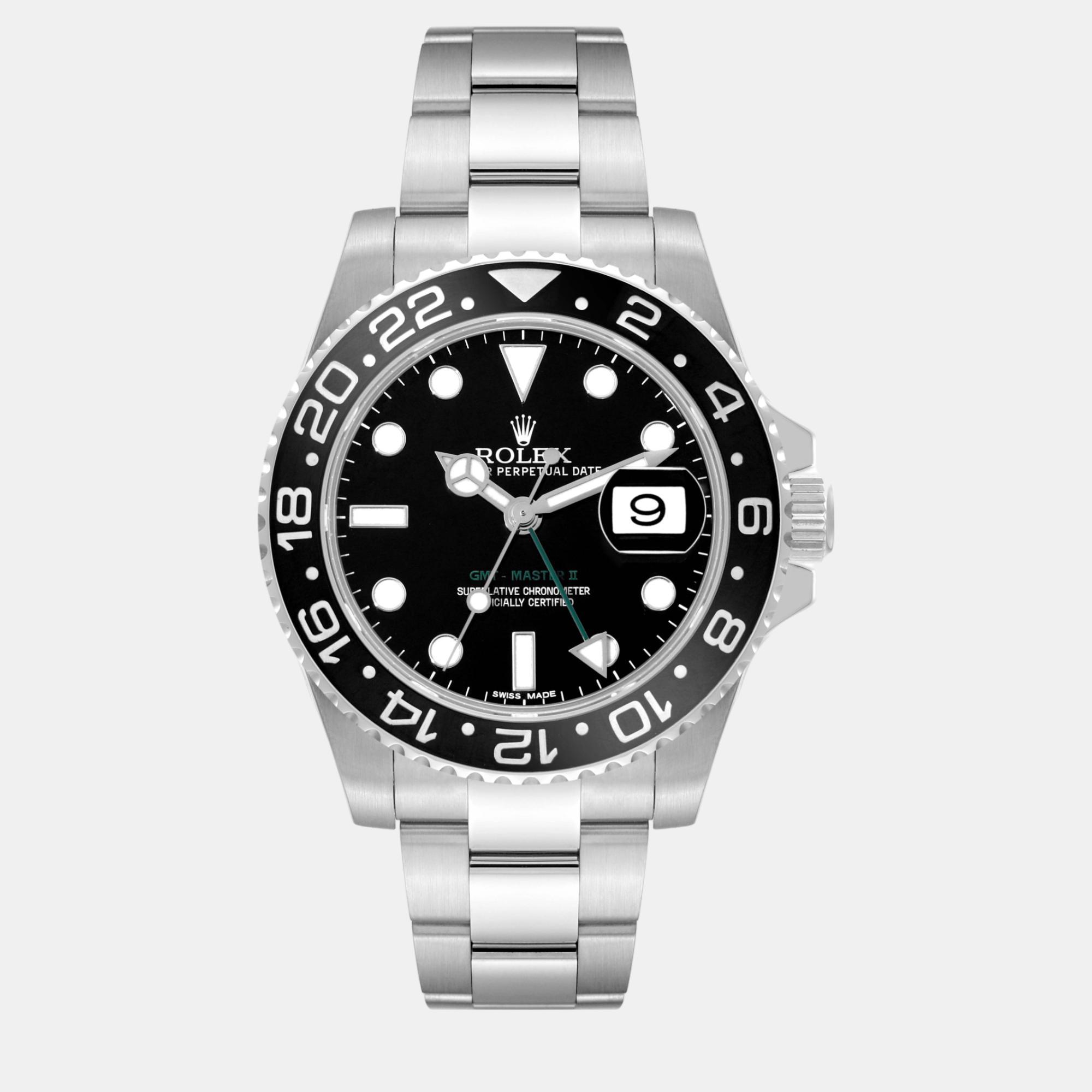 Rolex gmt master ii black dial green hand steel men's watch 116710 40 mm
