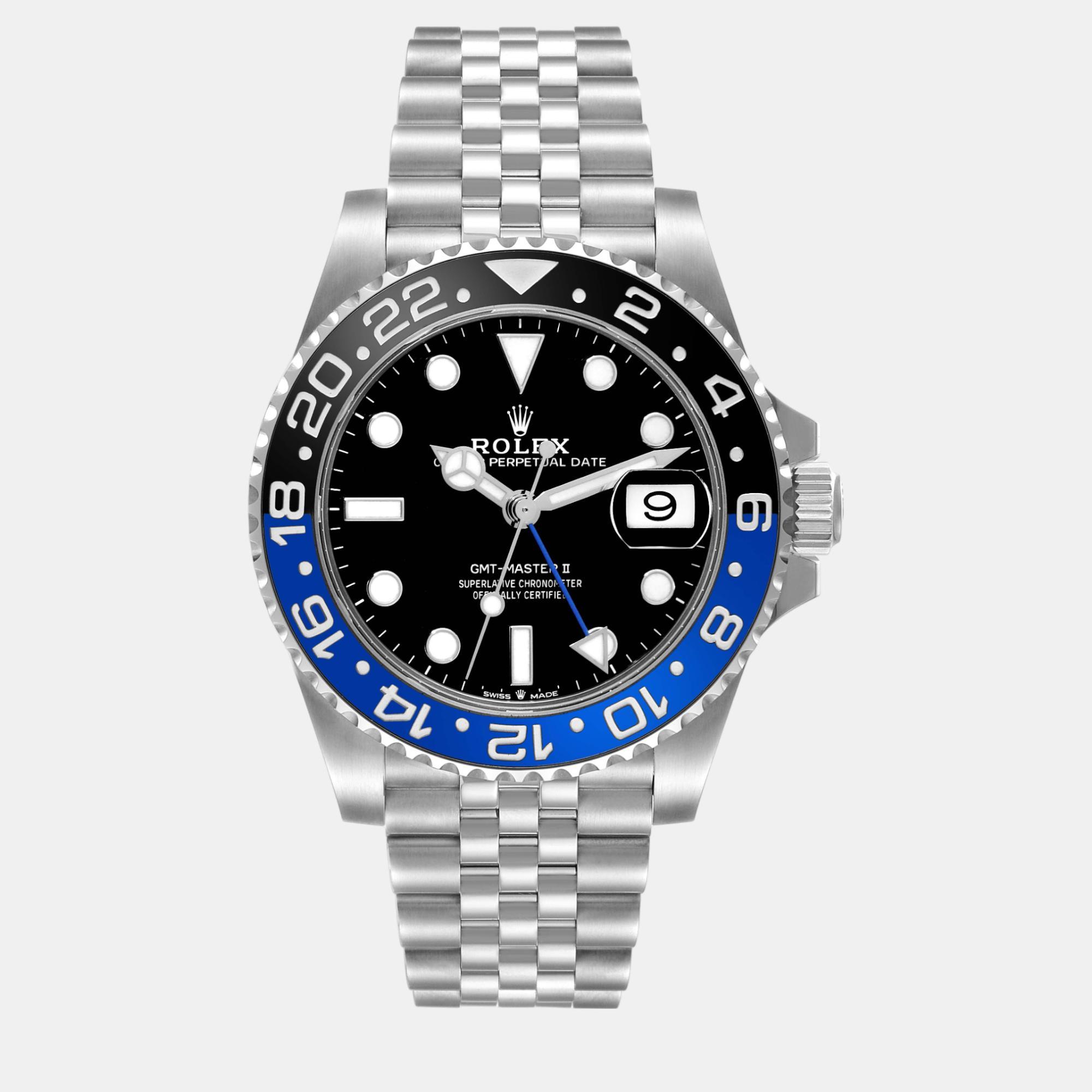 Rolex gmt master ii batgirl black blue bezel steel men's watch 126710 40 mm