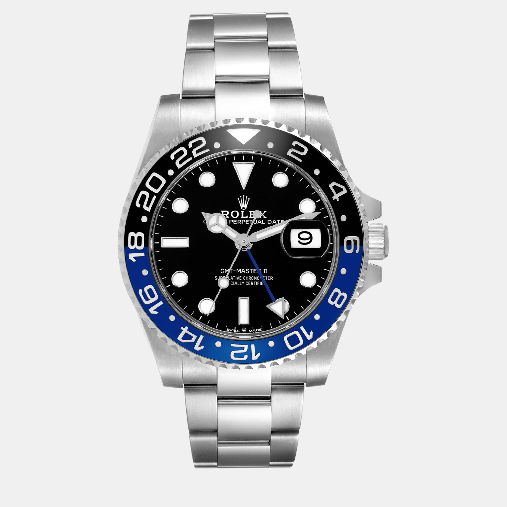 Rolex gmt master ii black blue batman bezel steel mens watch 126710 40 mm
