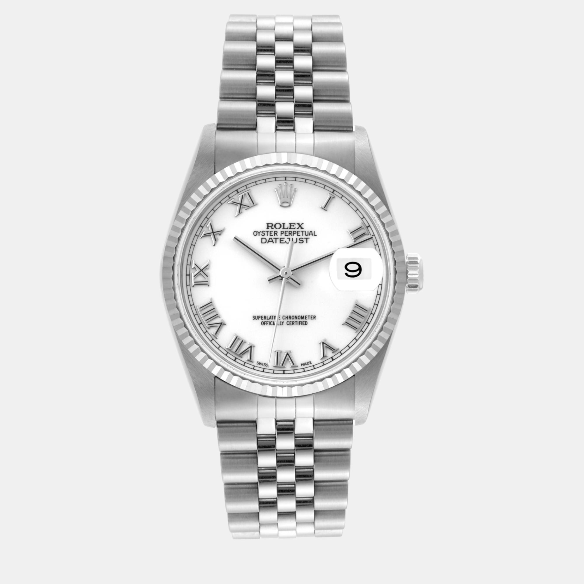 Rolex datejust roman dial steel white gold mens watch 16234