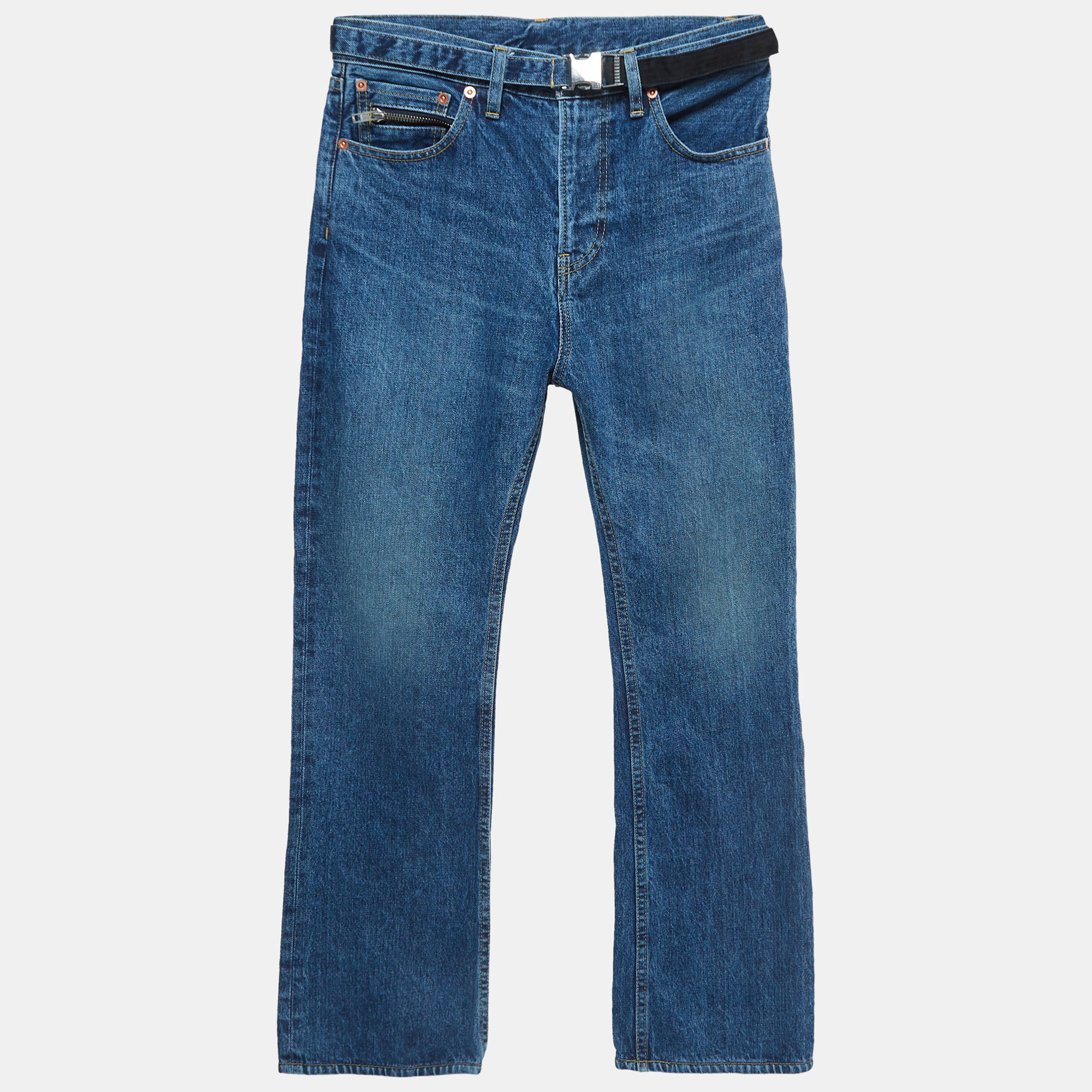 Sacai blue denim belted straight leg jeans s waist 31''