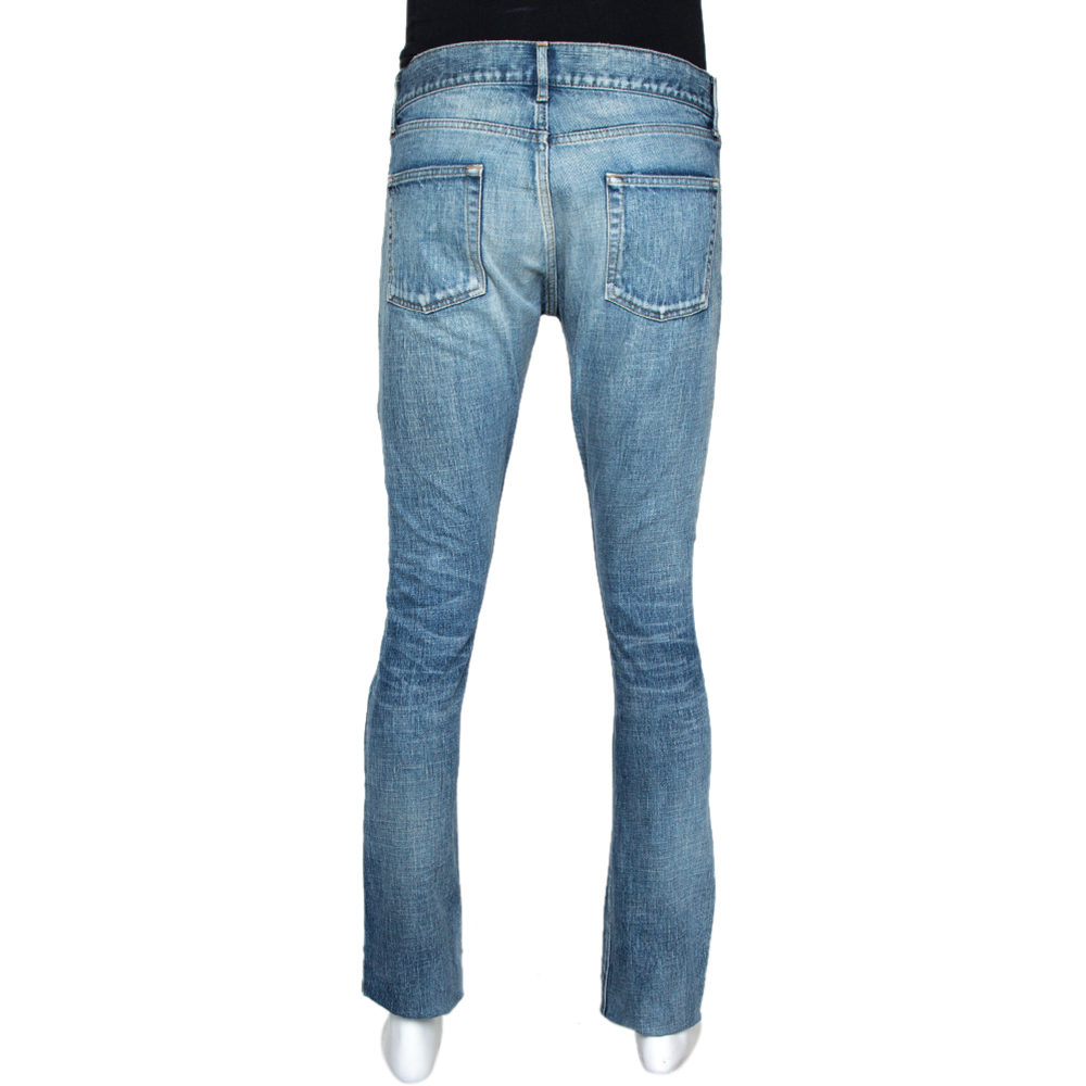 Saint Laurent Paris Indigo Washed Denim Distressed Slim Fit Jeans S