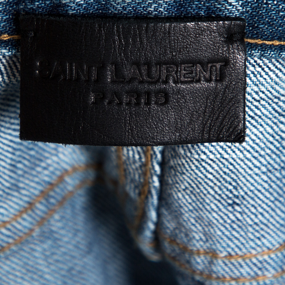 Saint Laurent Paris Indigo Washed Denim Distressed Slim Fit Jeans S