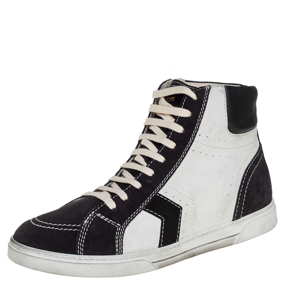 Saint Laurent White/Black Suede Colorblock High top Sneakers Size 44