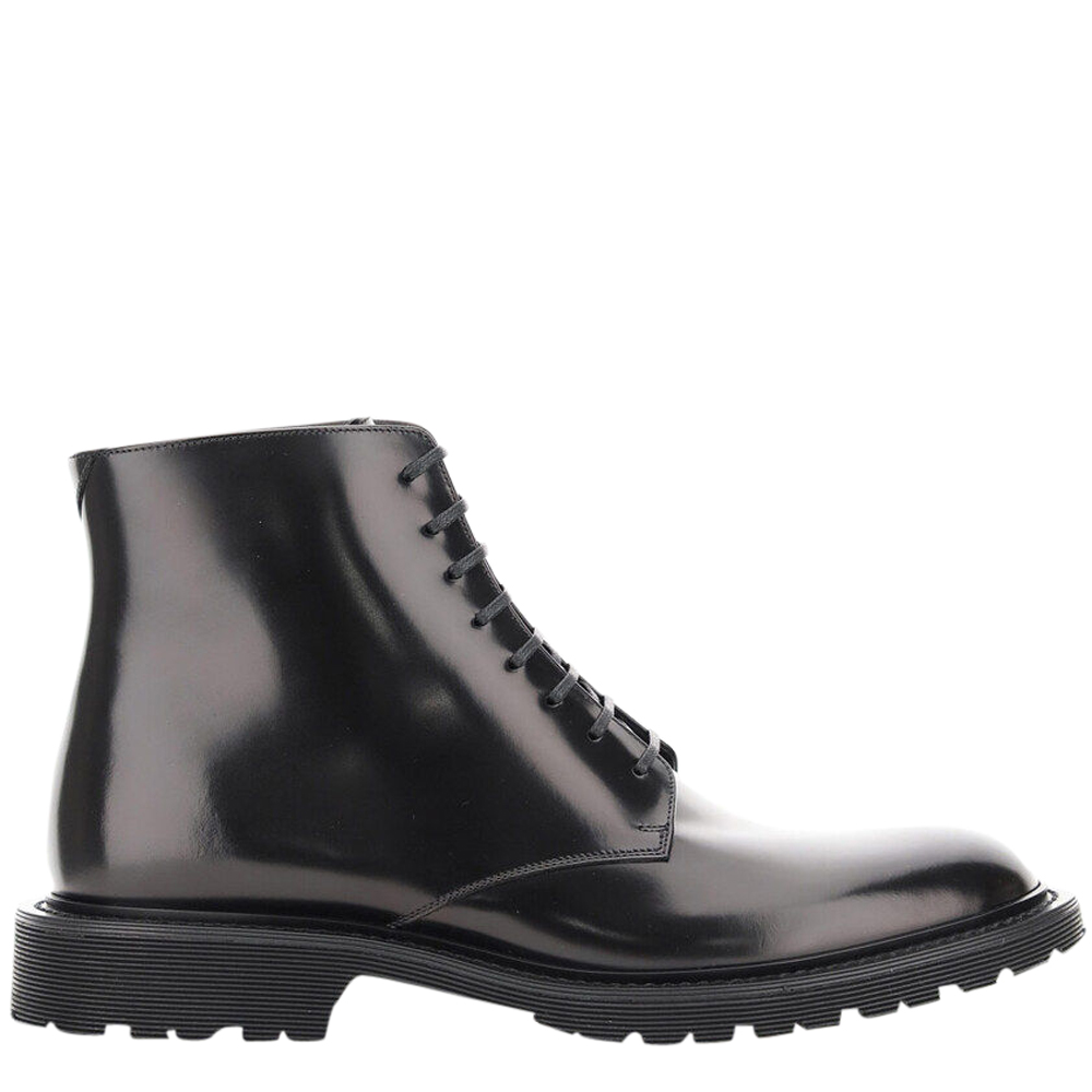 Saint Laurent Paris Black Leather Army Lace-Up Boots Size IT 41