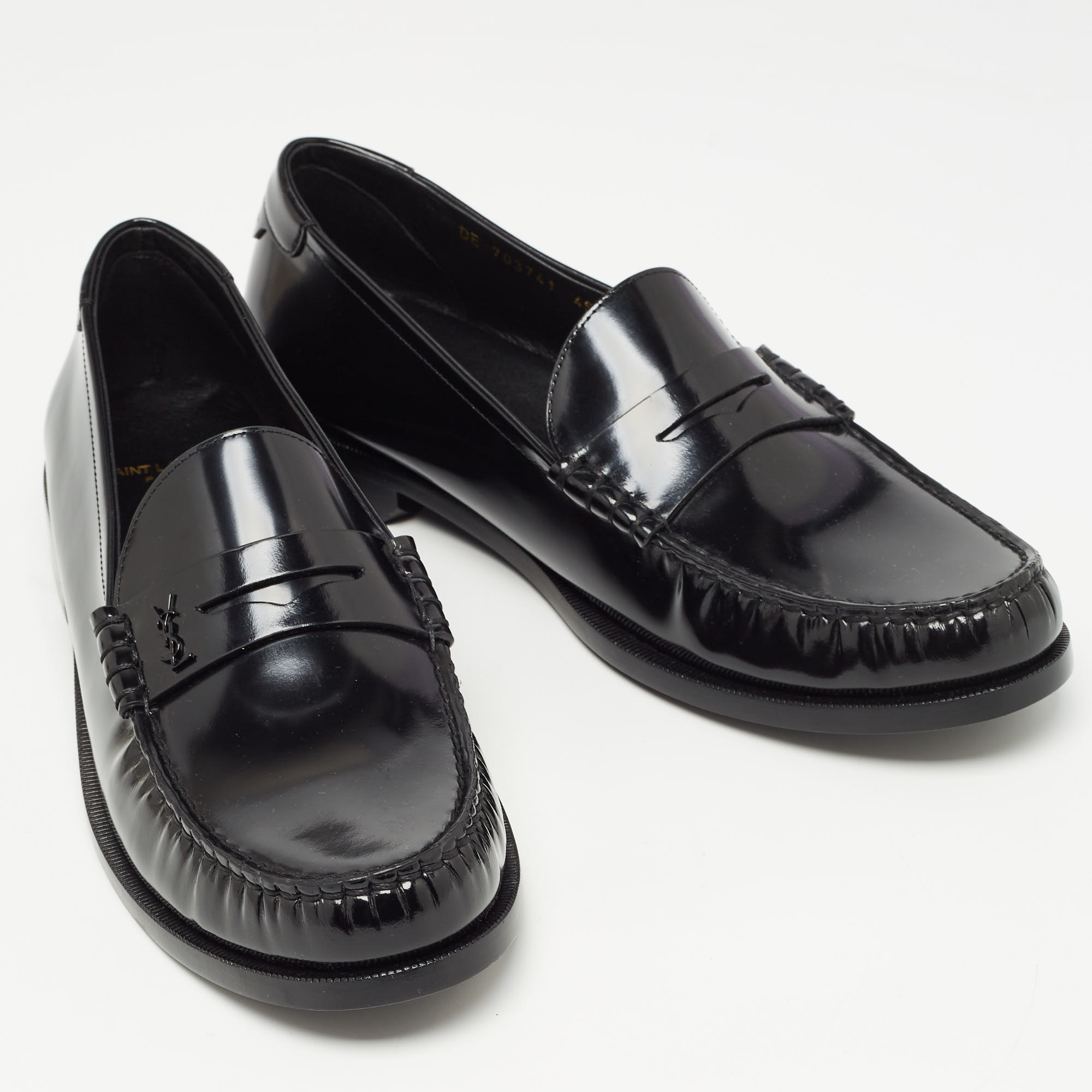 Saint Laurent Black Leather Penny Loafers Size 45