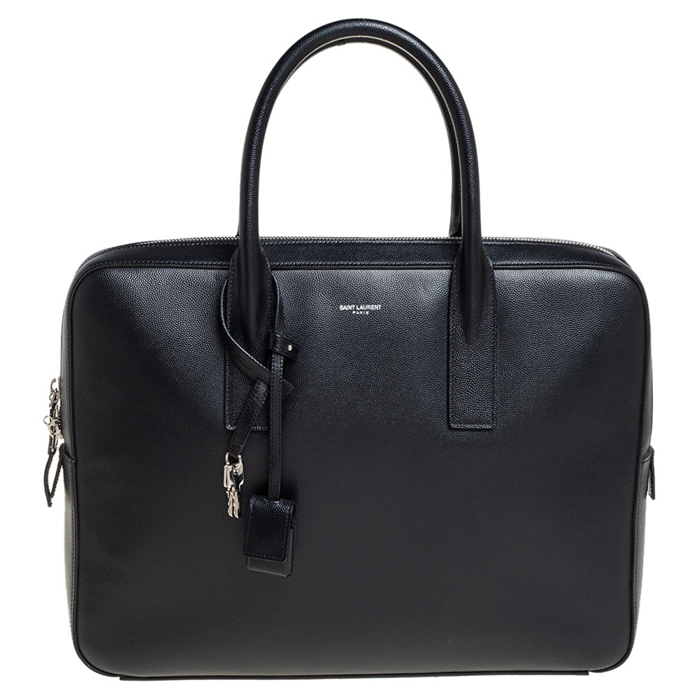Saint Laurent Paris Saint Laurent Black Leather Museum Briefcase male