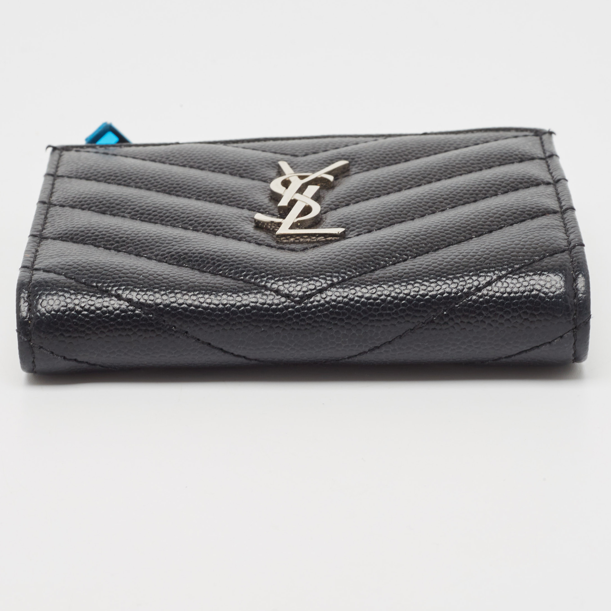 Saint Laurent Black Matelassé Leather Monogram Zip Bifold Wallet