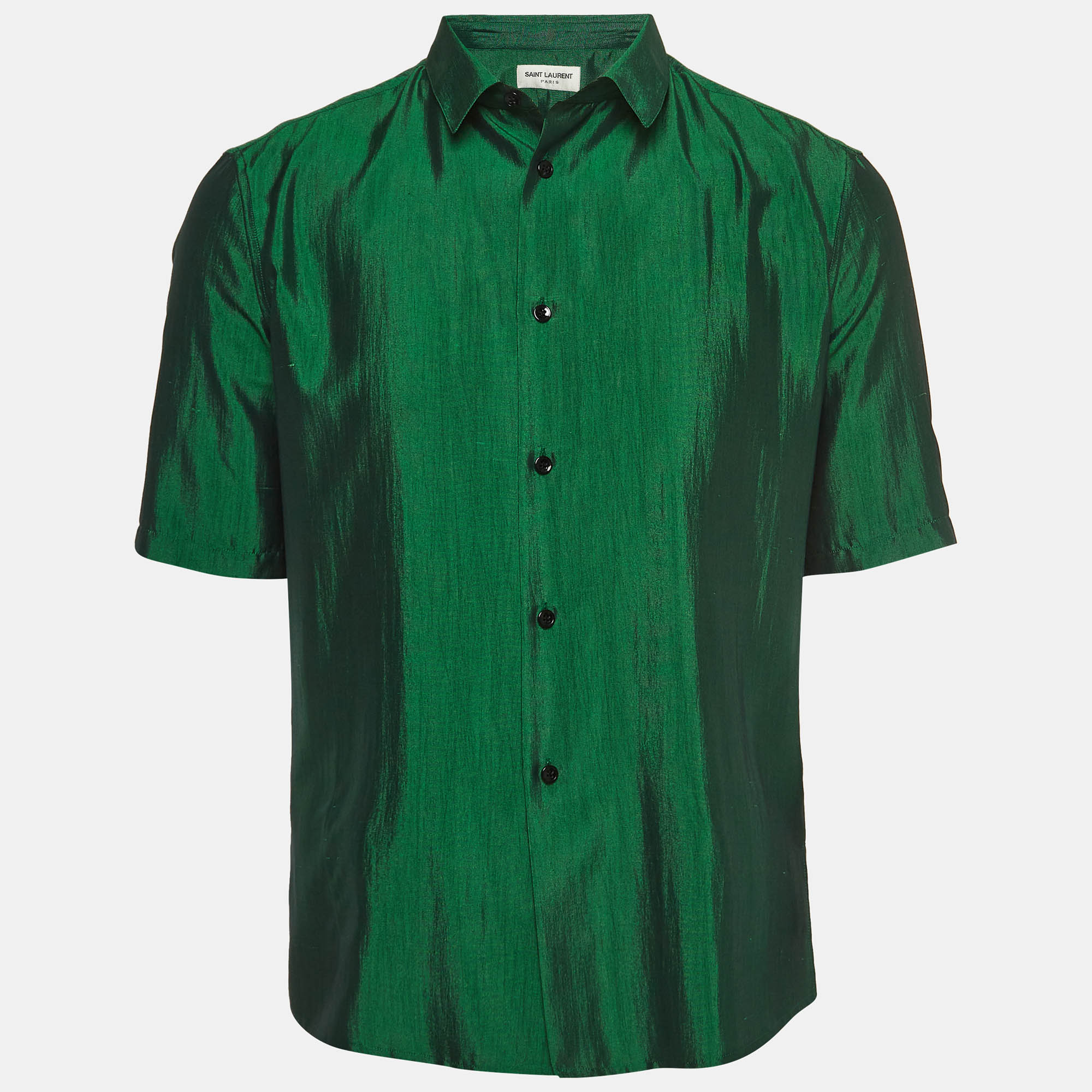 Saint laurent paris green shantung silk sport shirt s