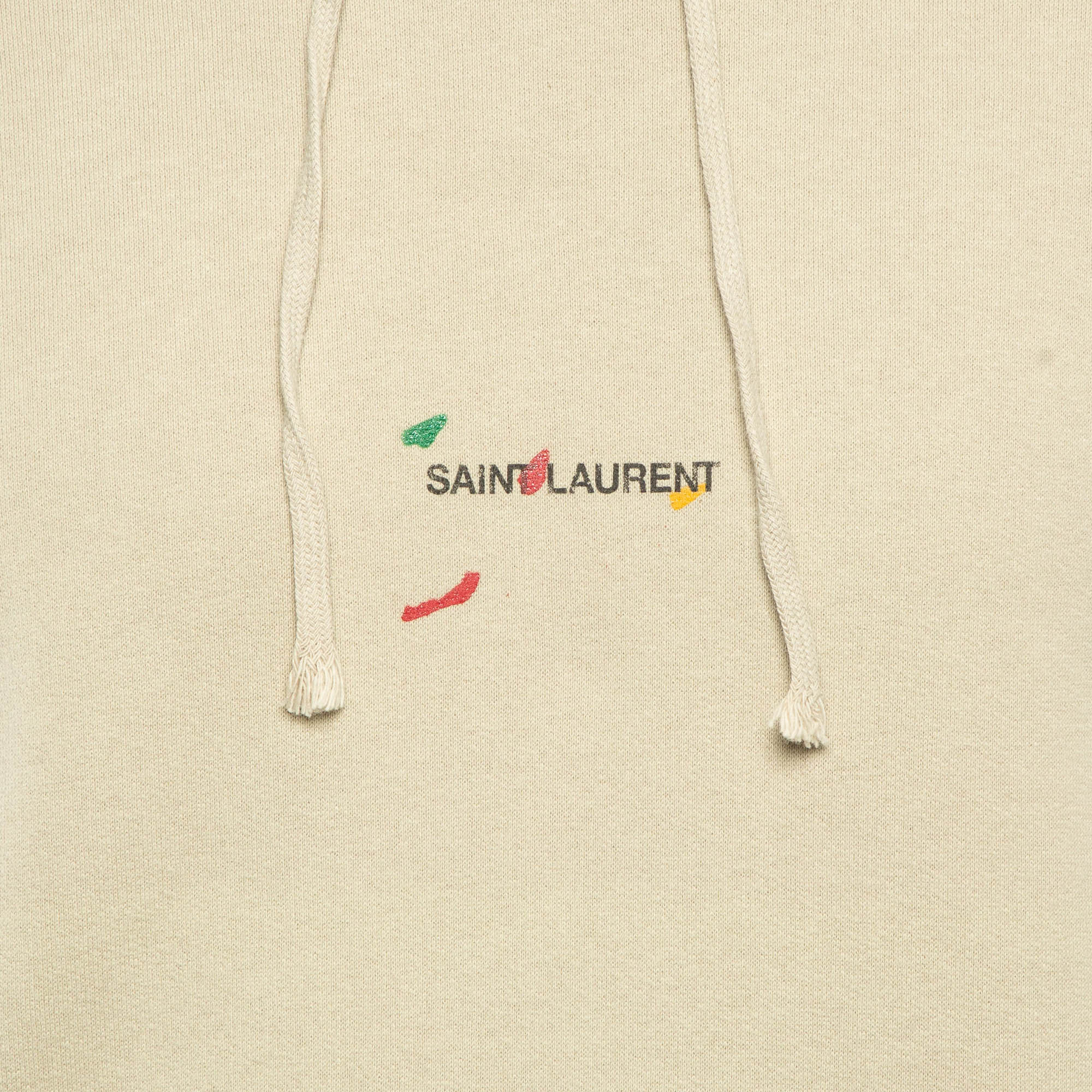 Saint Laurent Paris Beige Cotton Knit Hoodie L