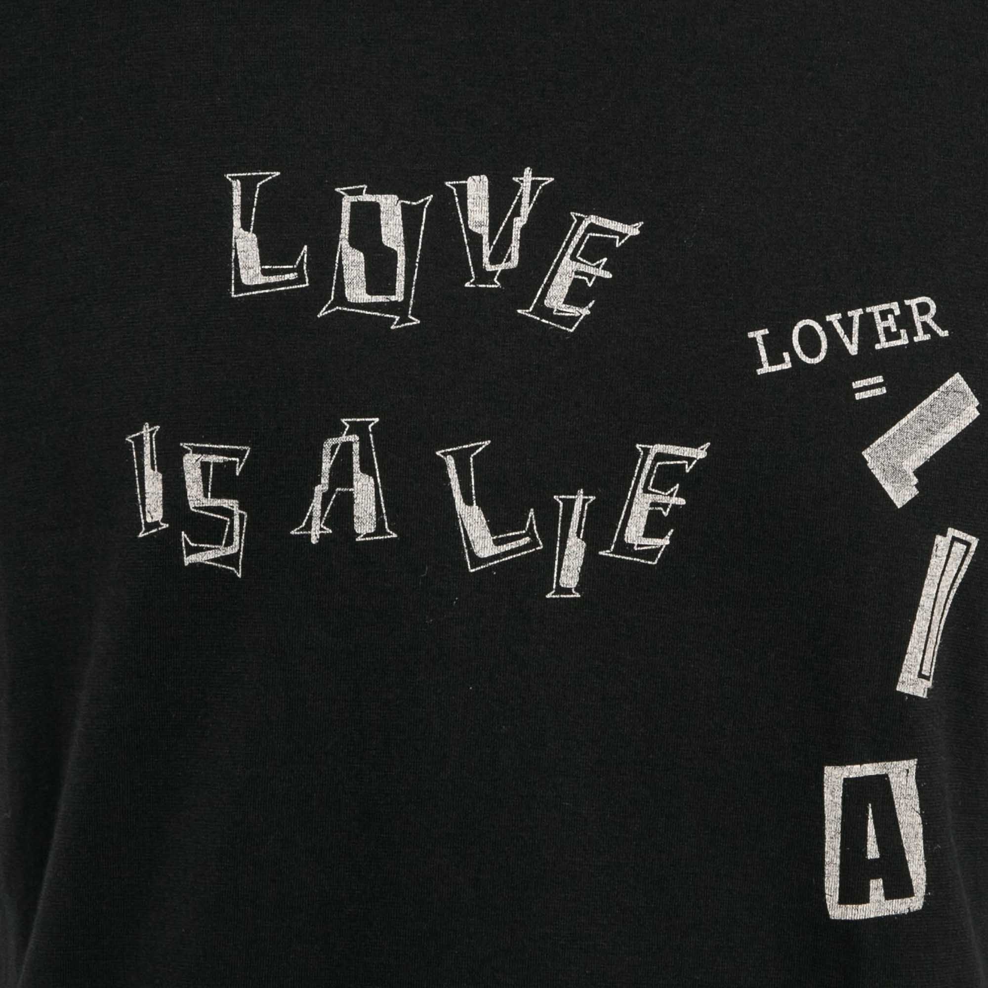 Saint Laurent Paris Black Lover Lier Print Cotton Jersey T-Shirt XS