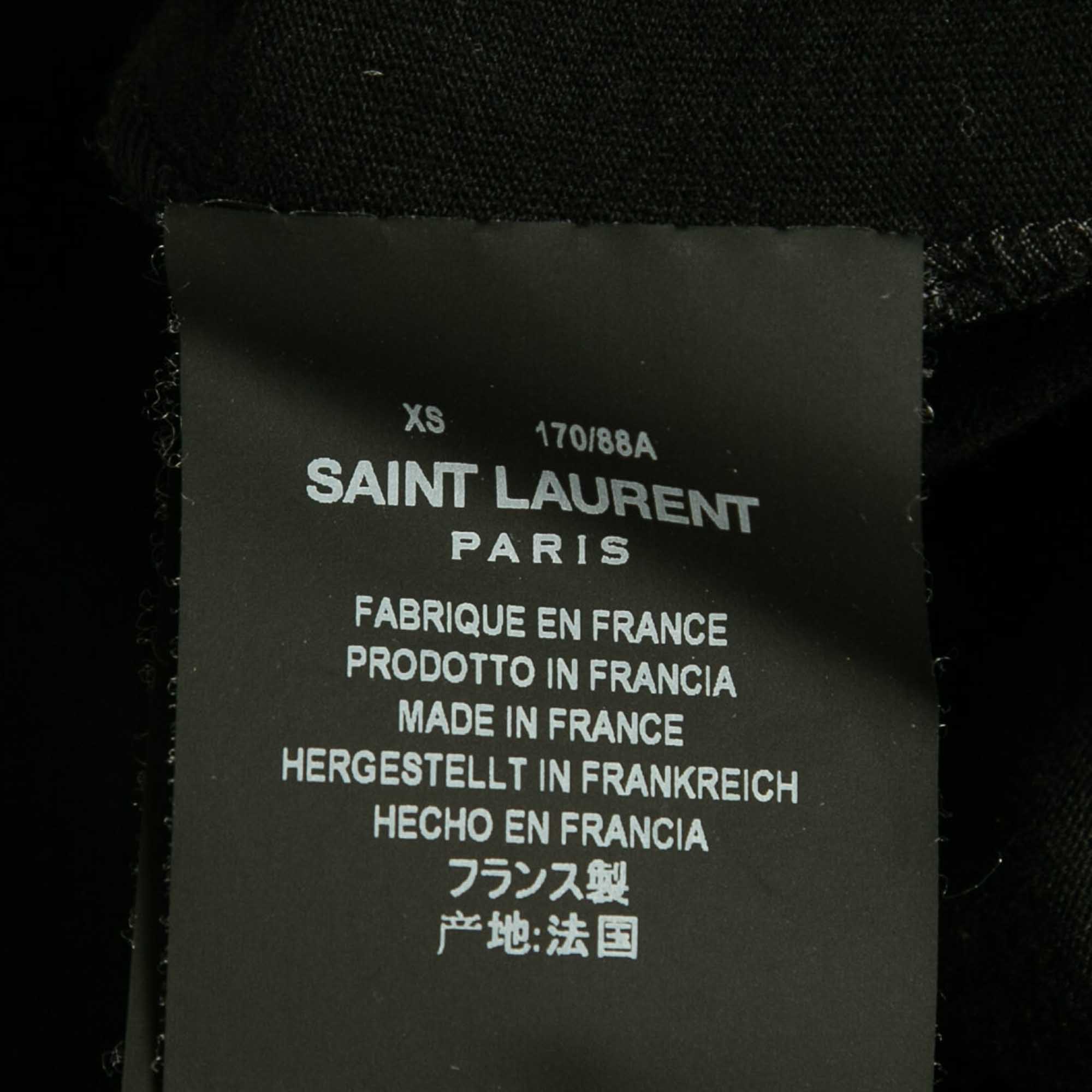 Saint Laurent Paris Black Text Rose Print Jersey T-Shirt XS