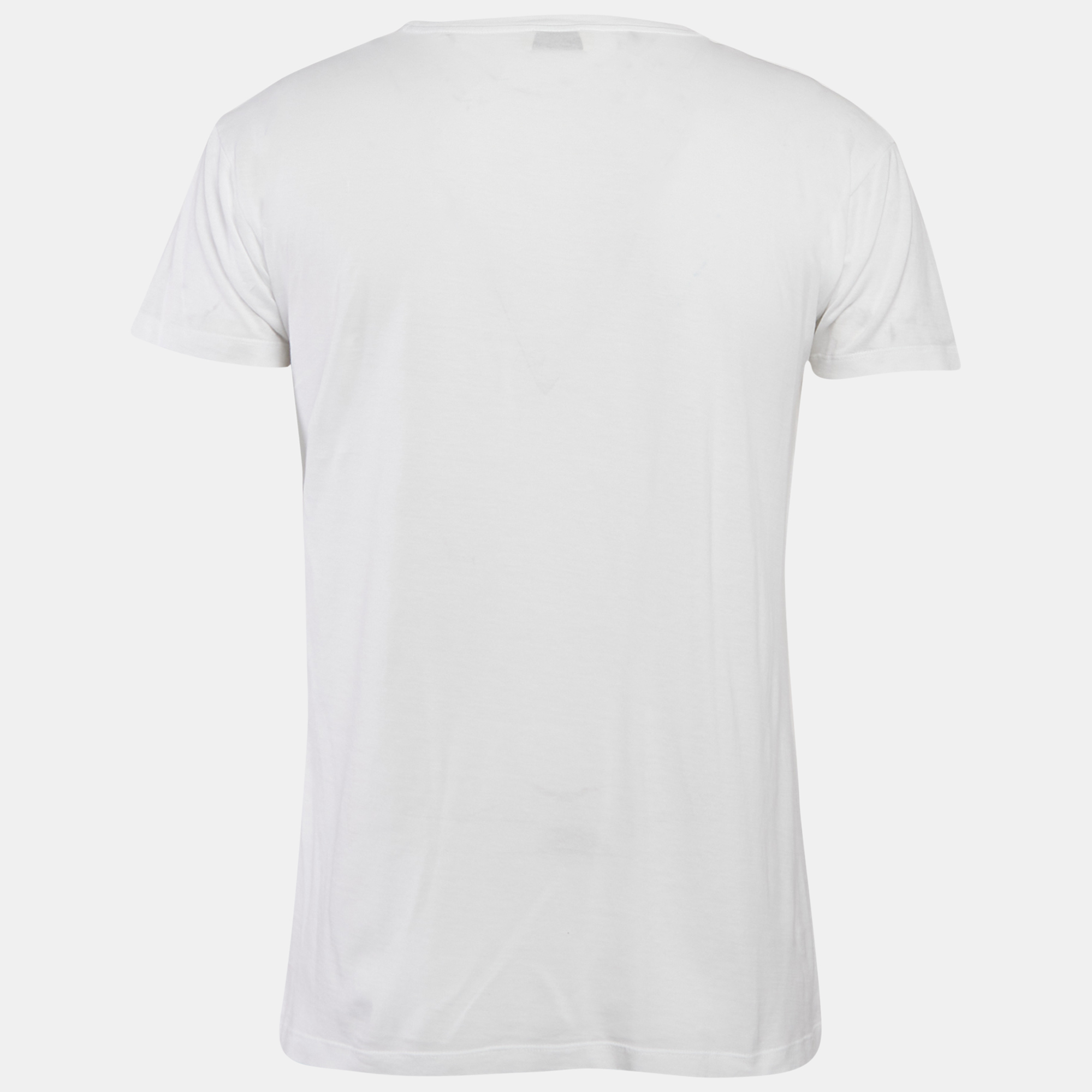 Saint Laurent White Printed Jersey Crew Neck T-Shirt S