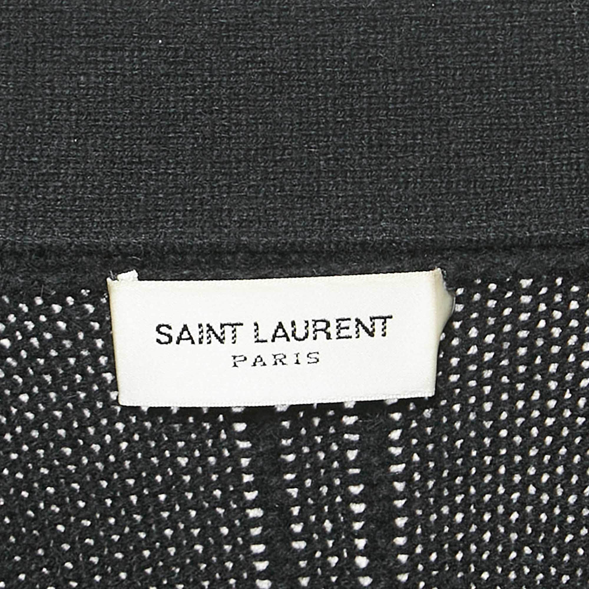 Saint Laurent Paris Black Wool Knit And Leather Jacket XL