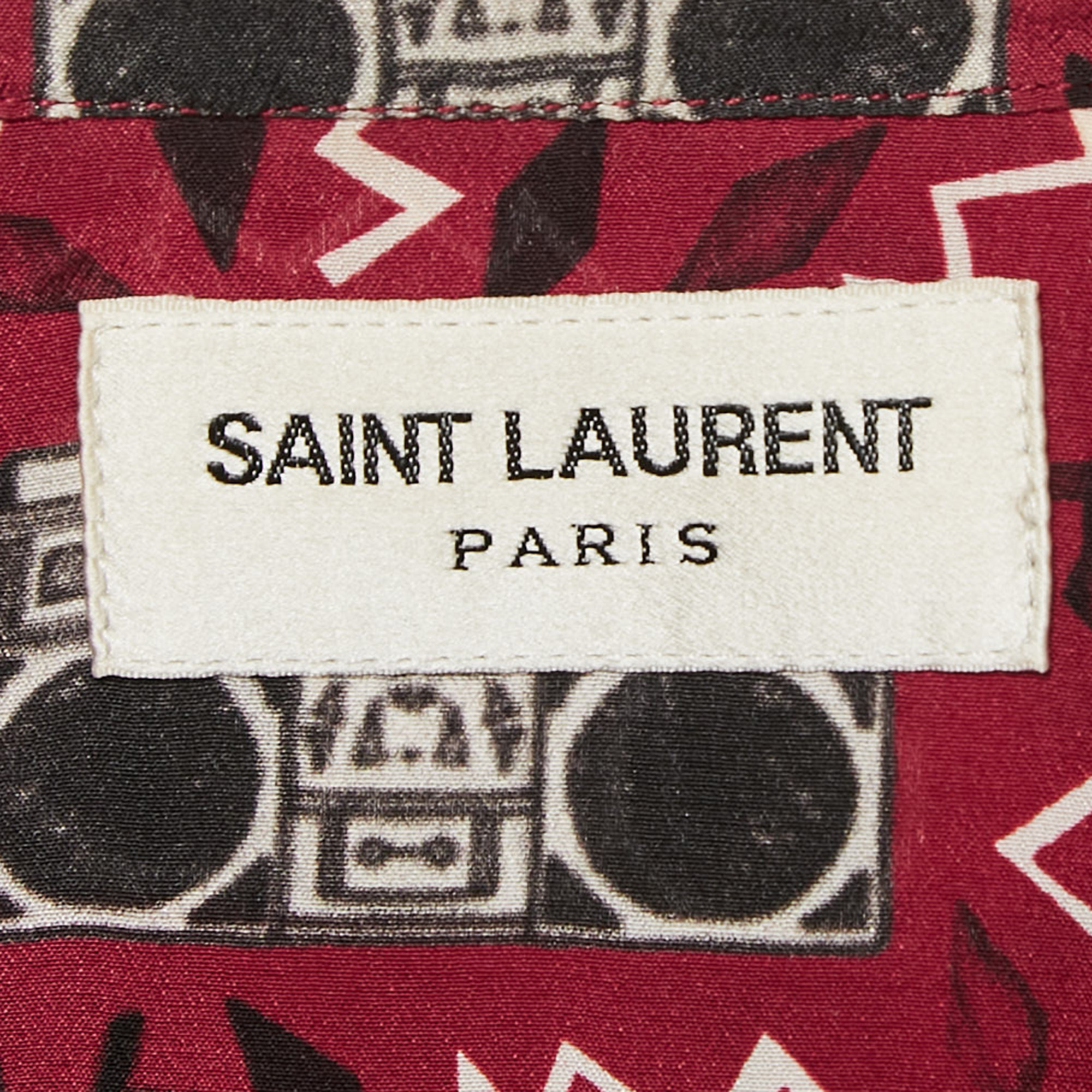 Saint Laurent Paris Red Printed Silk Long Sleeve Shirt M