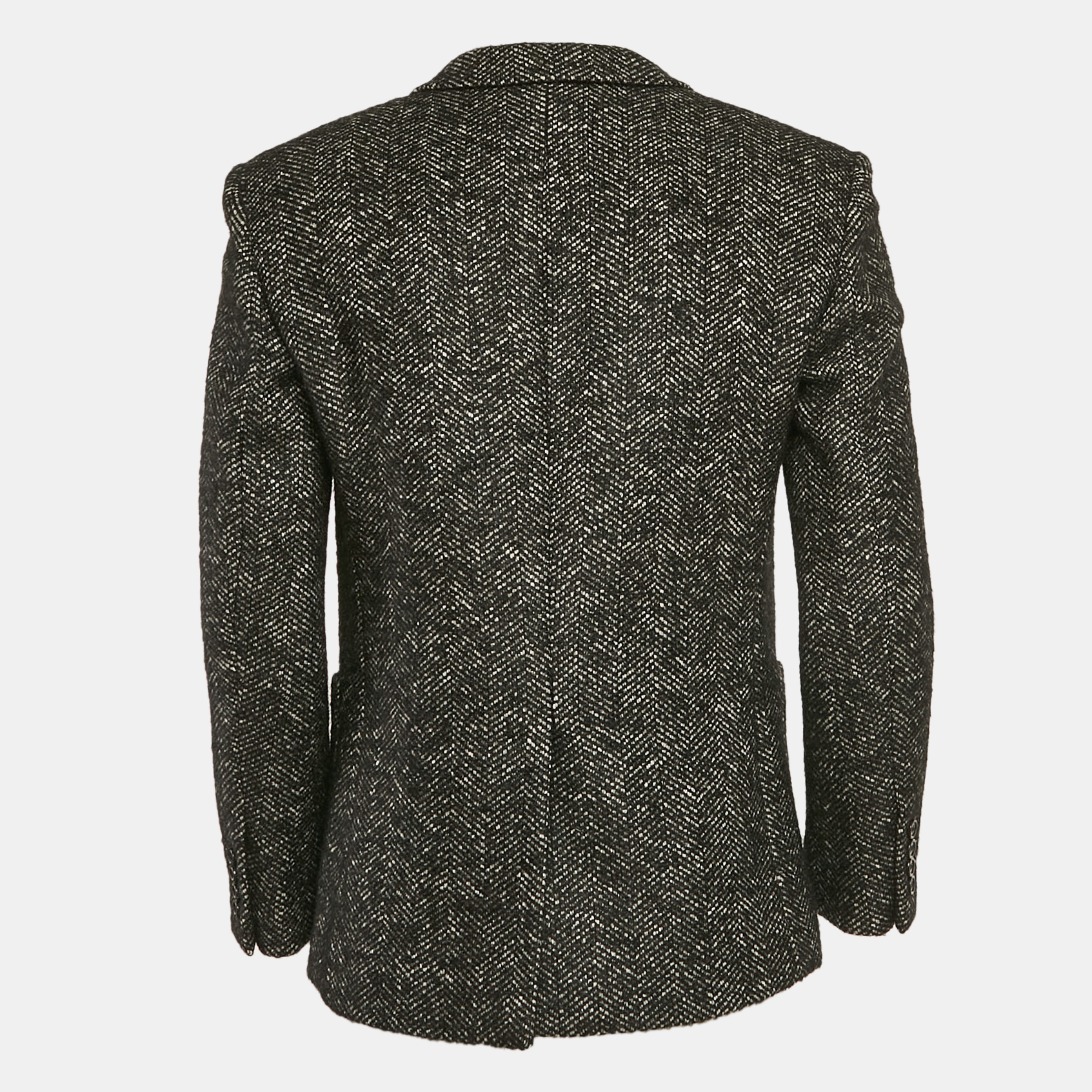 Saint Laurent Grey Herringbone Tweed Double Pea Coat M