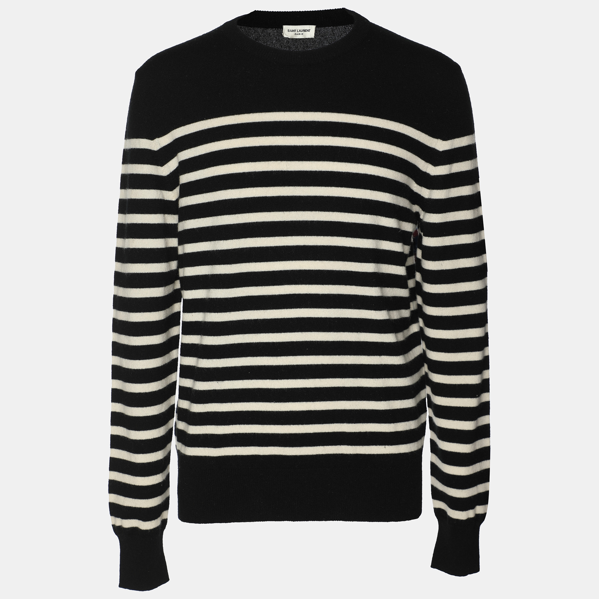 Saint Laurent Black/White Stripe Print Cashmere Knit Sweatshirt L
Saint Laurent Black/White Stripe Print Cashmere Knit Sweatshirt L