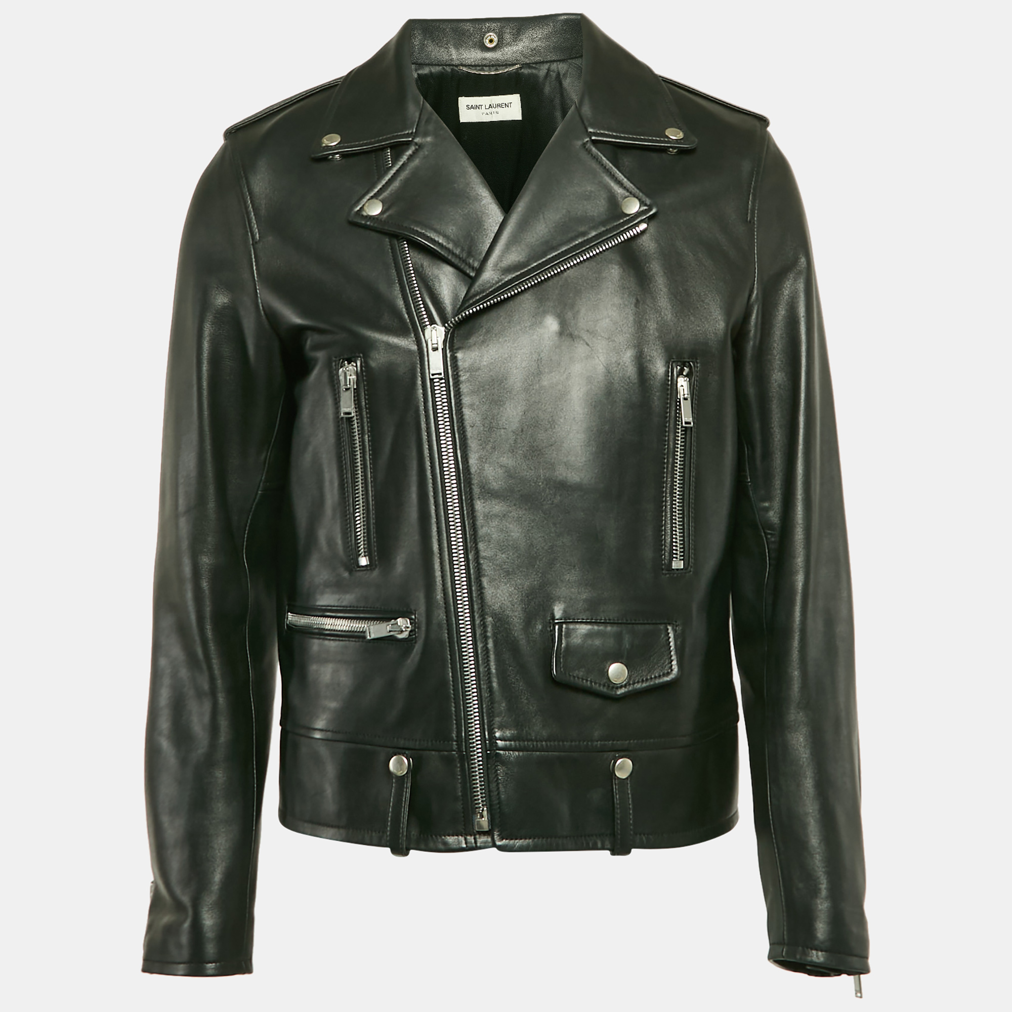 Saint Laurent Paris Black Leather Zipper Detail Biker Jacket XL
Saint Laurent Paris Black Leather Zipper Detail Biker Jacket XL