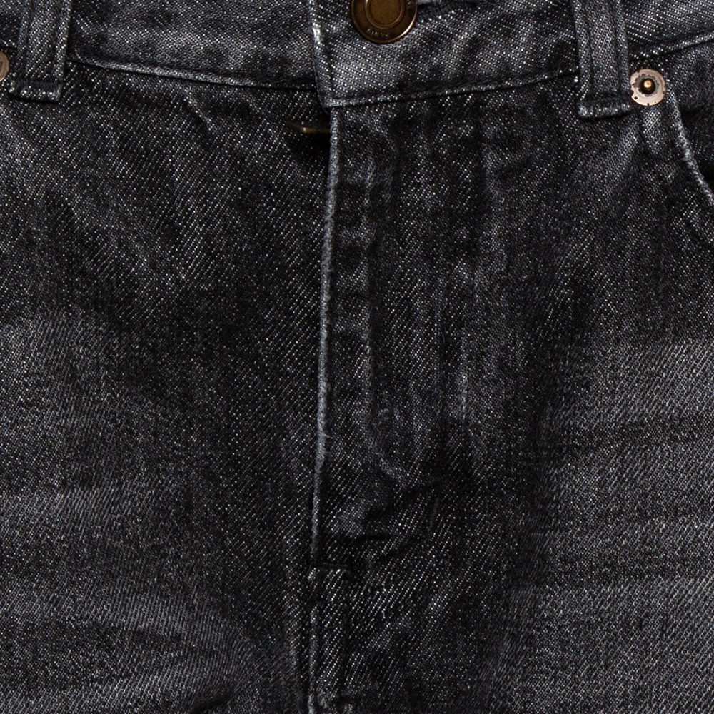 Saint Laurent Paris Charcoal Grey Medium Wash Denim Raw Edge Jeans M