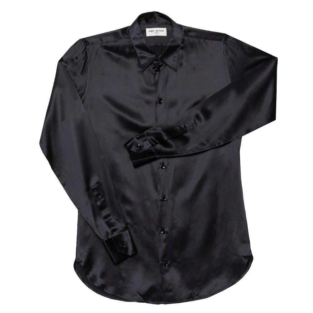 Saint Laurent Paris Black Silk Satin Button Front Shirt S