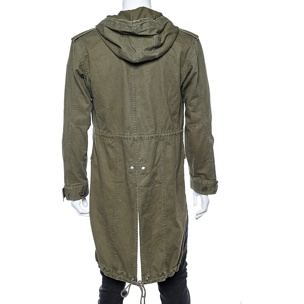 Saint Laurent Military Green Cotton And Linen Hooded Jacket XL