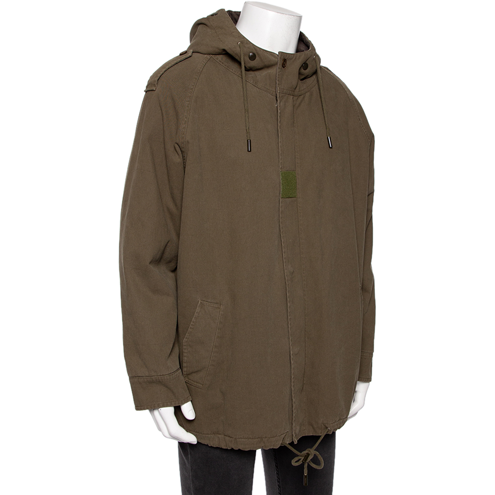 Saint Laurent Olive Green Cotton Hooded Parka Jacket M