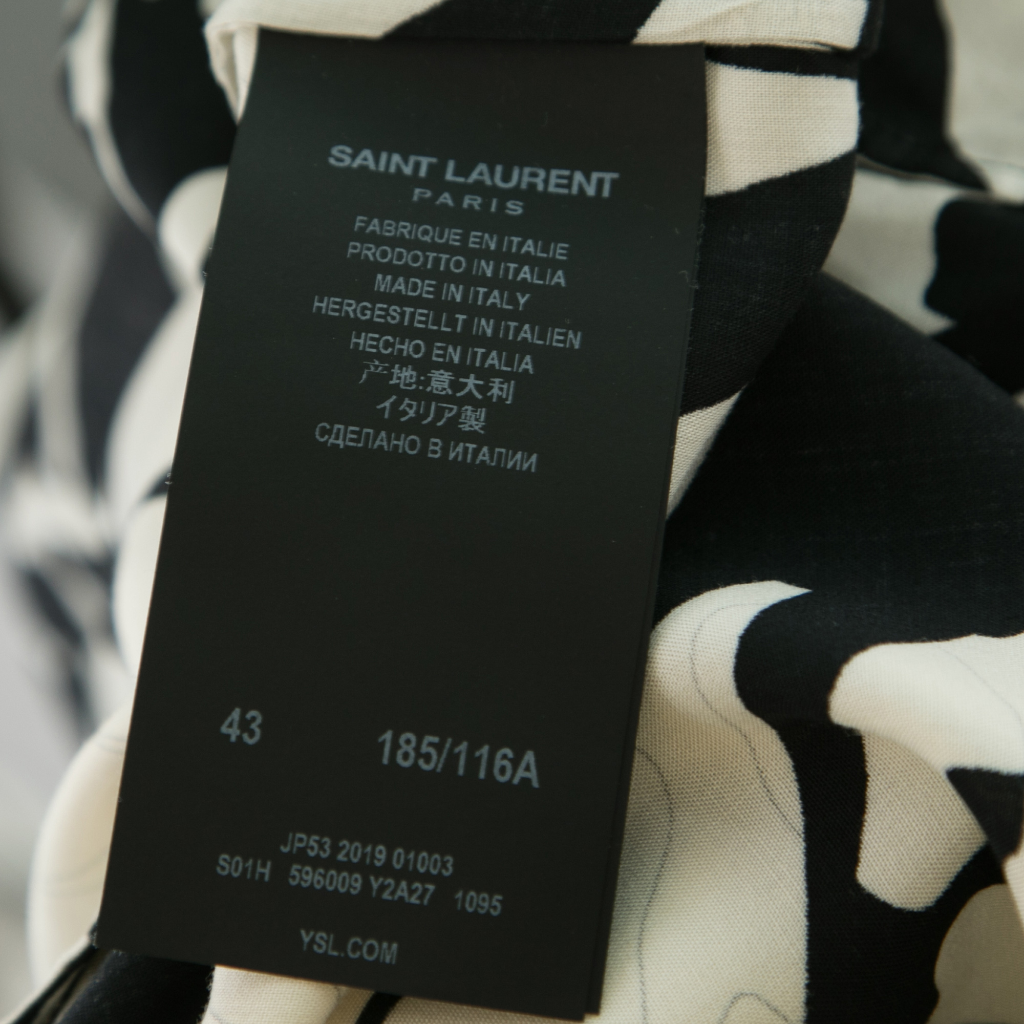 Saint Laurent Monochrome Jungle Print Crepe De Chine Short Sleeve Shirt XXL