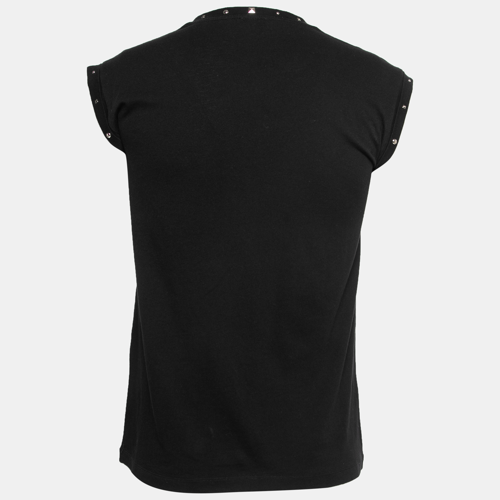 

Saint Laurent Black Stud Embellished Cotton Round Neck T-Shirt