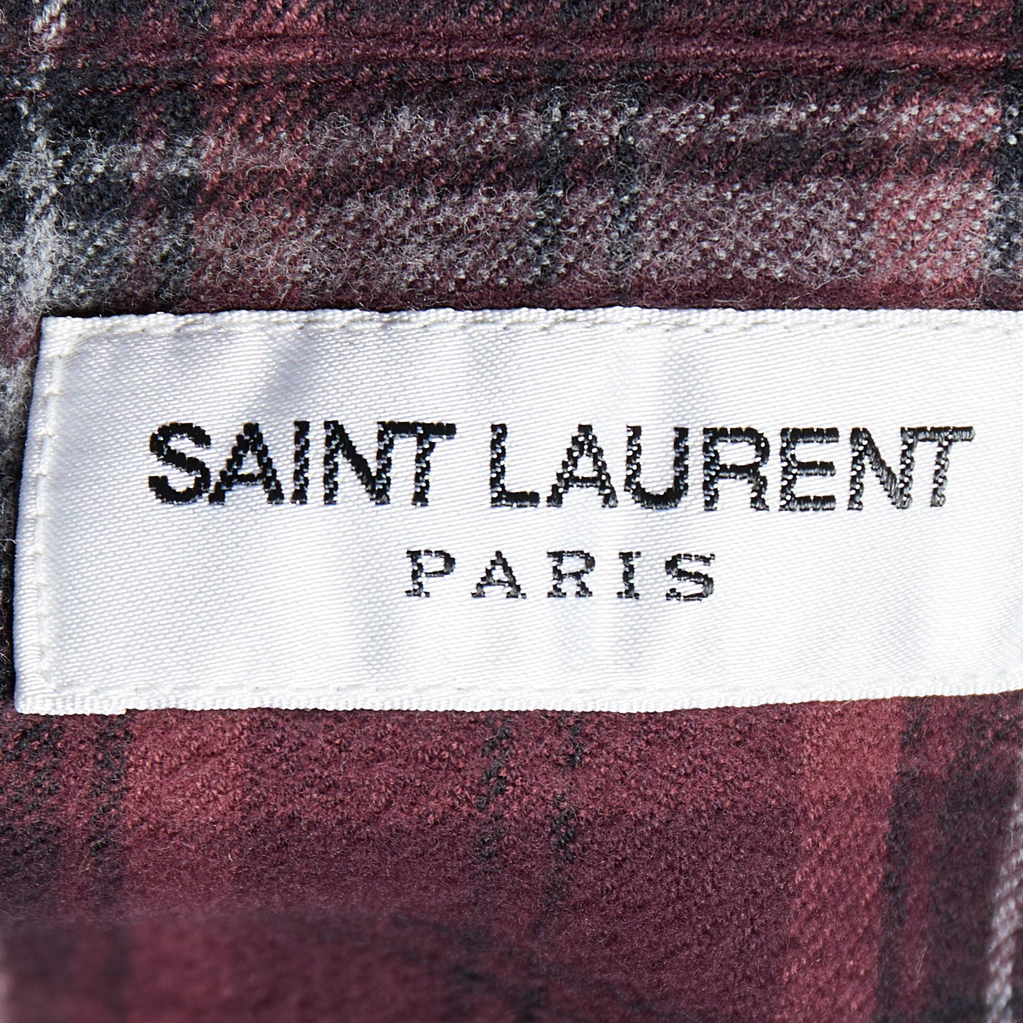 Saint Laurent Burgundy Checked Cotton Button Front Shirt S