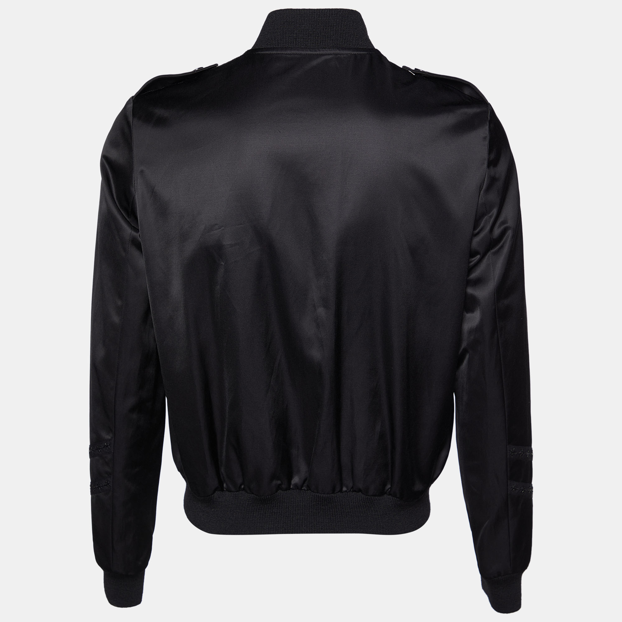 

Saint Laurent Black Satin Embellished Bomber Jacket