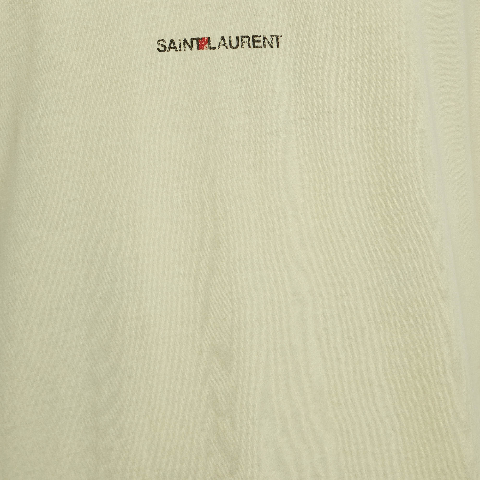 Saint Laurent Light Yellow Logo Print Cotton Relaxed Fit T-Shirt M