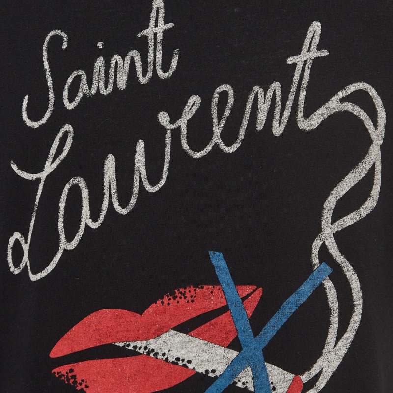 Saint Laurent Black Logo Print Cotton Half Sleeve T-Shirt M