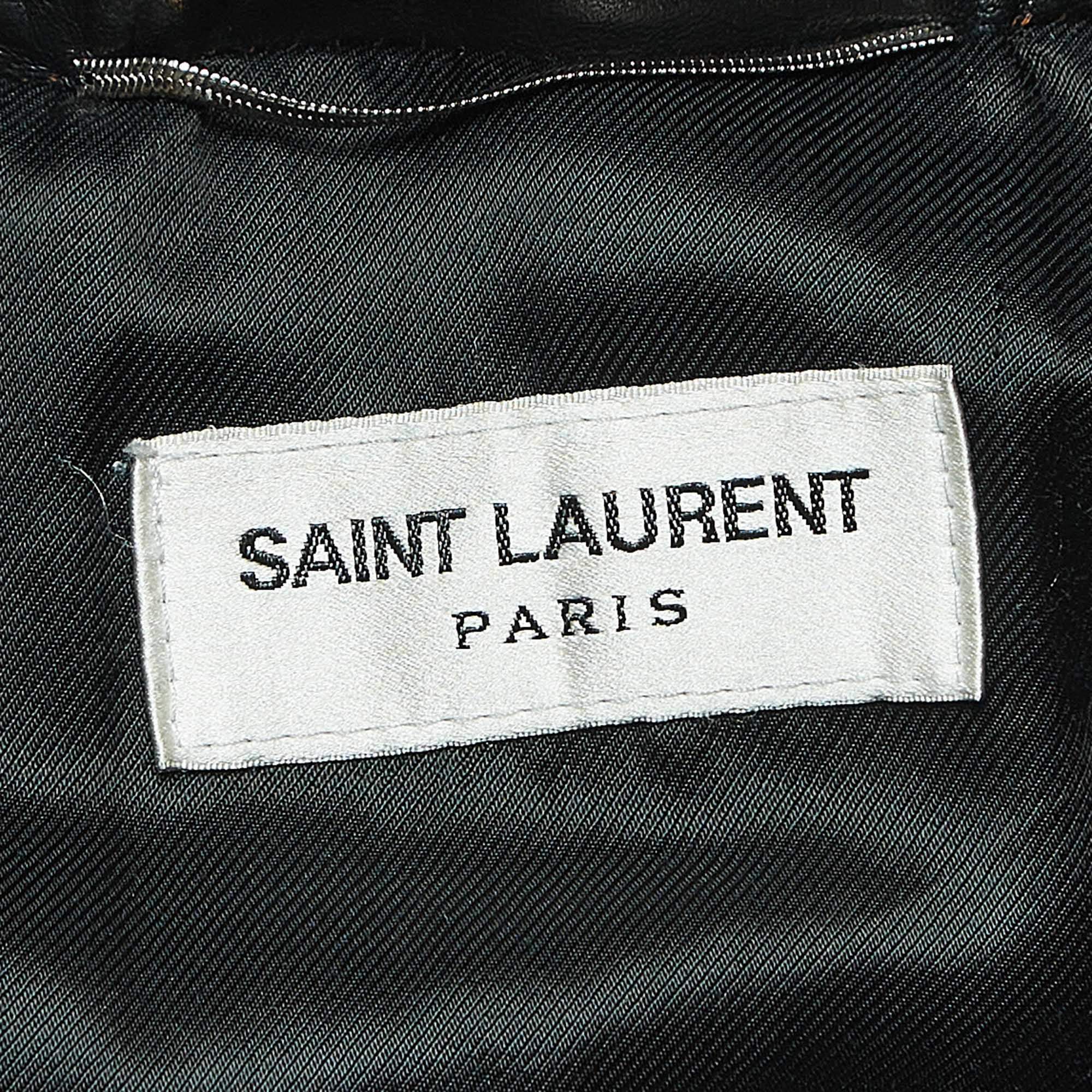 Saint Laurent Paris Brown Applique Detail Leather Jacket XL