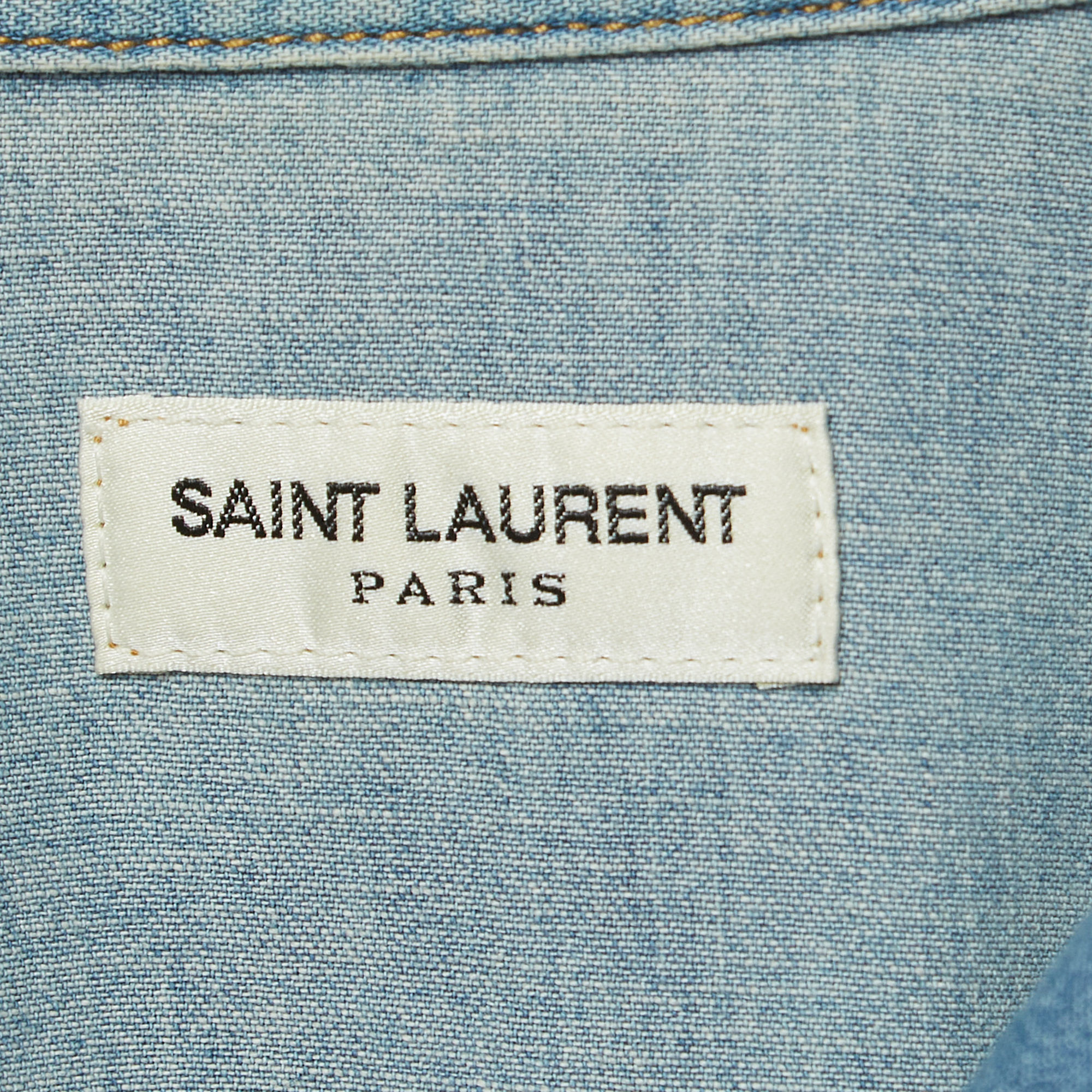 Saint Laurent Blue Distressed Denim Shirt XS
