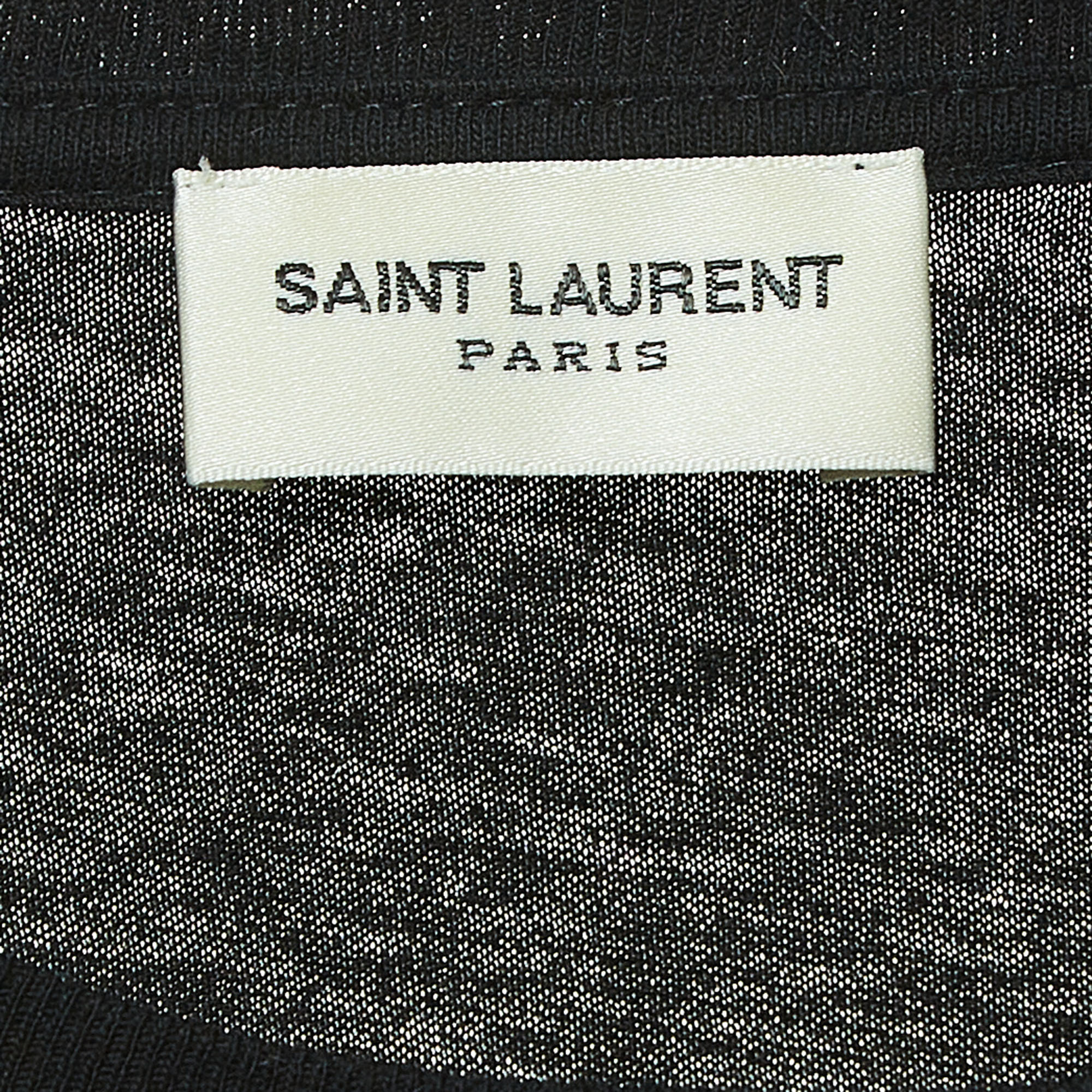 Saint Laurent Paris Logo Print Cotton Raw Back Hem T-Shirt S