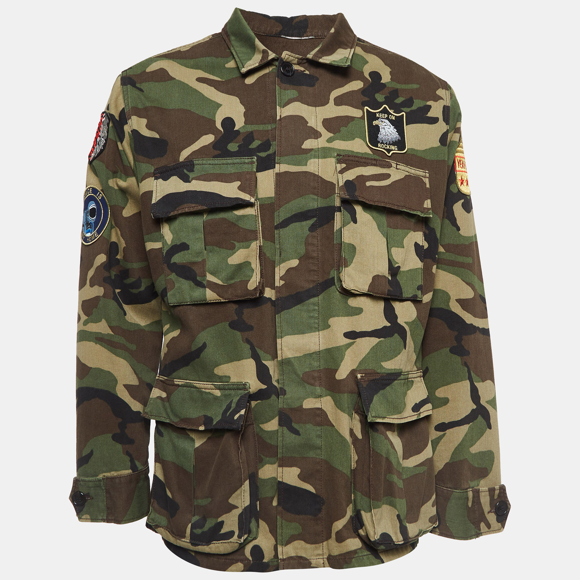 

Saint Laurent Green Camouflage Print Cotton Utility Jacket