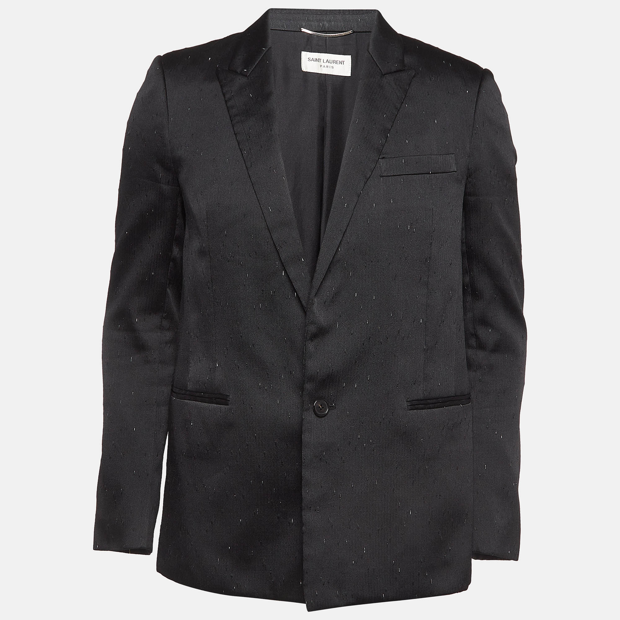 Saint laurent paris black patterned silk blend single breasted blazer l