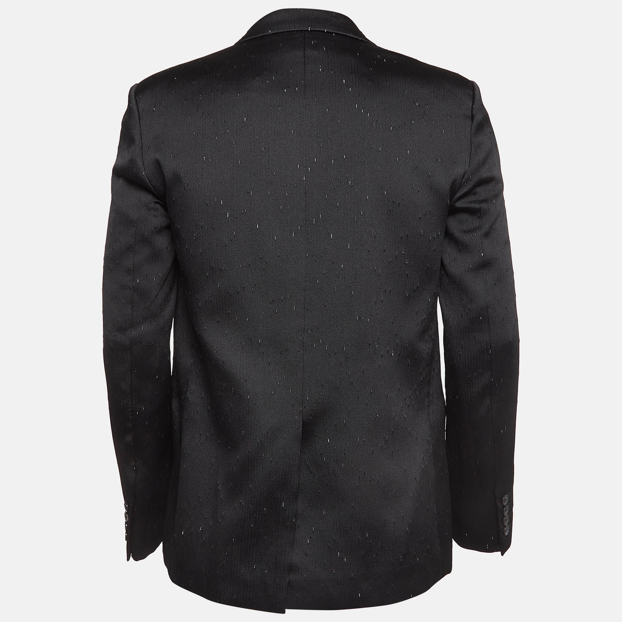 Saint Laurent Paris Black Patterned Silk Blend Single Breasted Blazer L