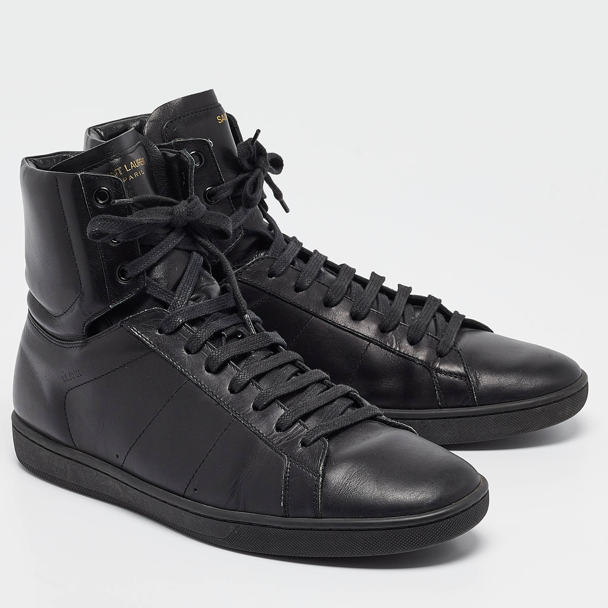 Saint Laurent Black Leather High Top Sneakers Size 43