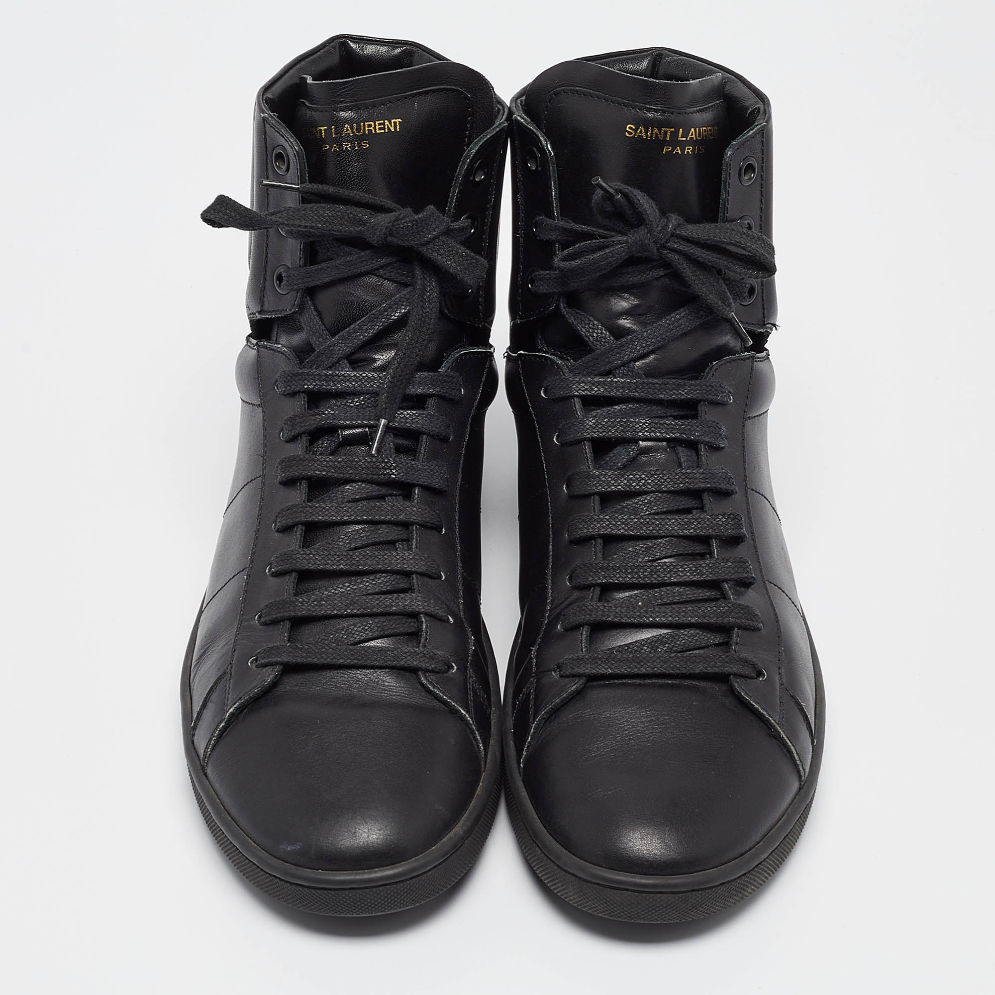 Saint Laurent Black Leather High Top Sneakers Size 43