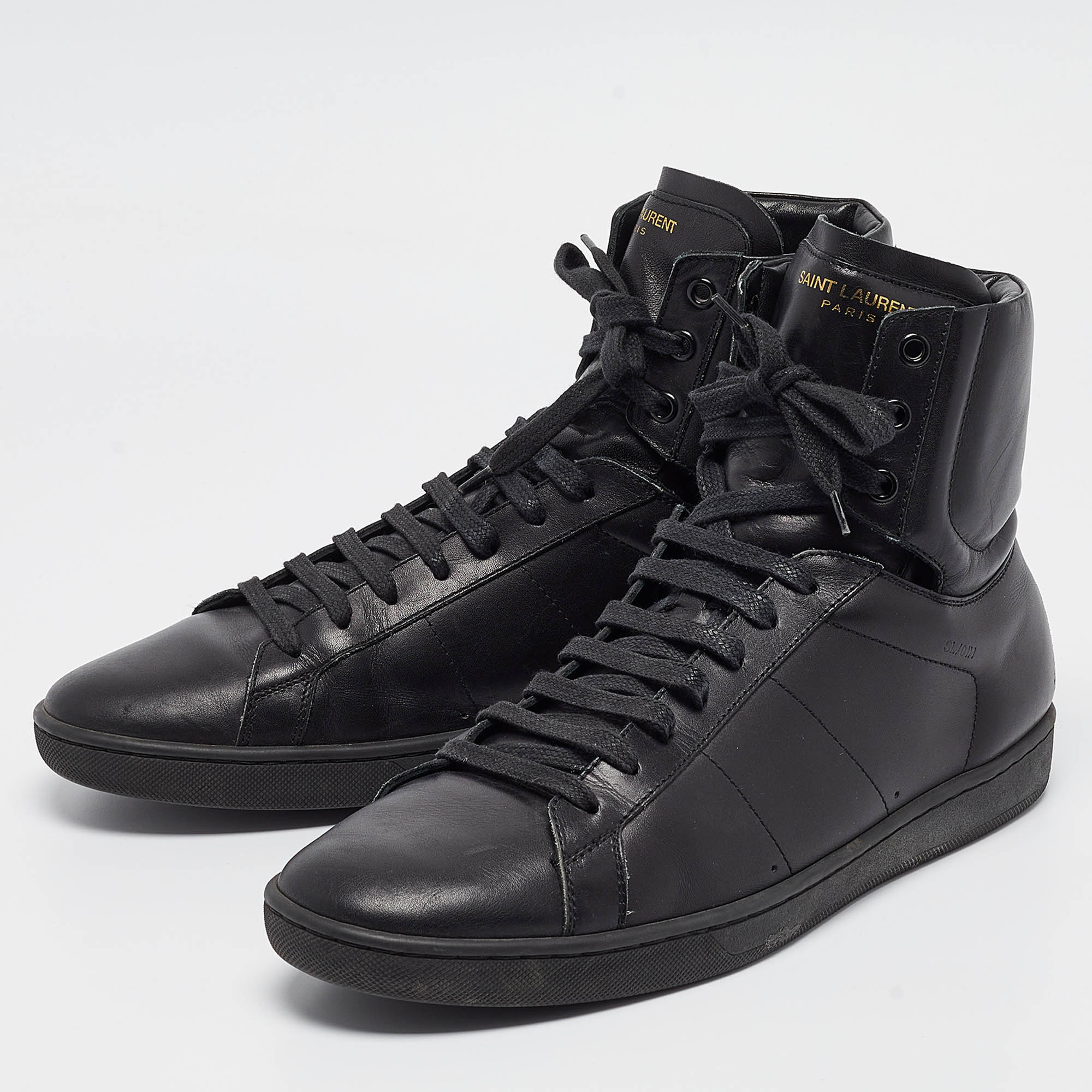 Saint Laurent Black Leather High Top Sneakers Size 43