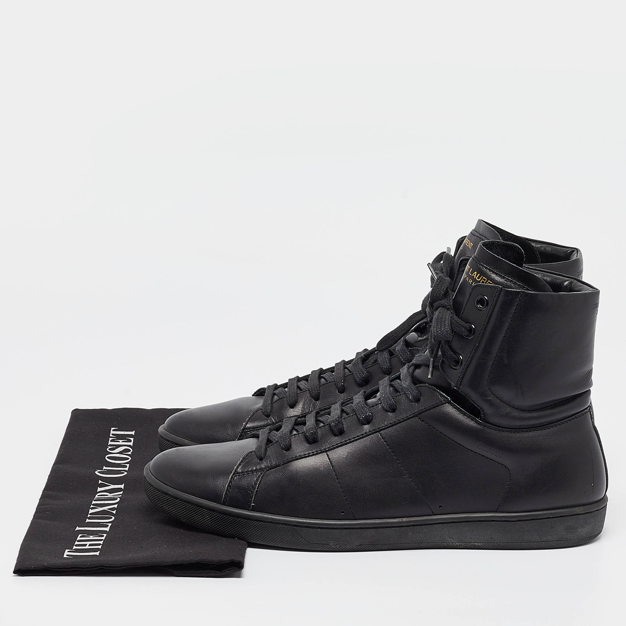 Saint Laurent Black Leather High Top Sneakers Size 43