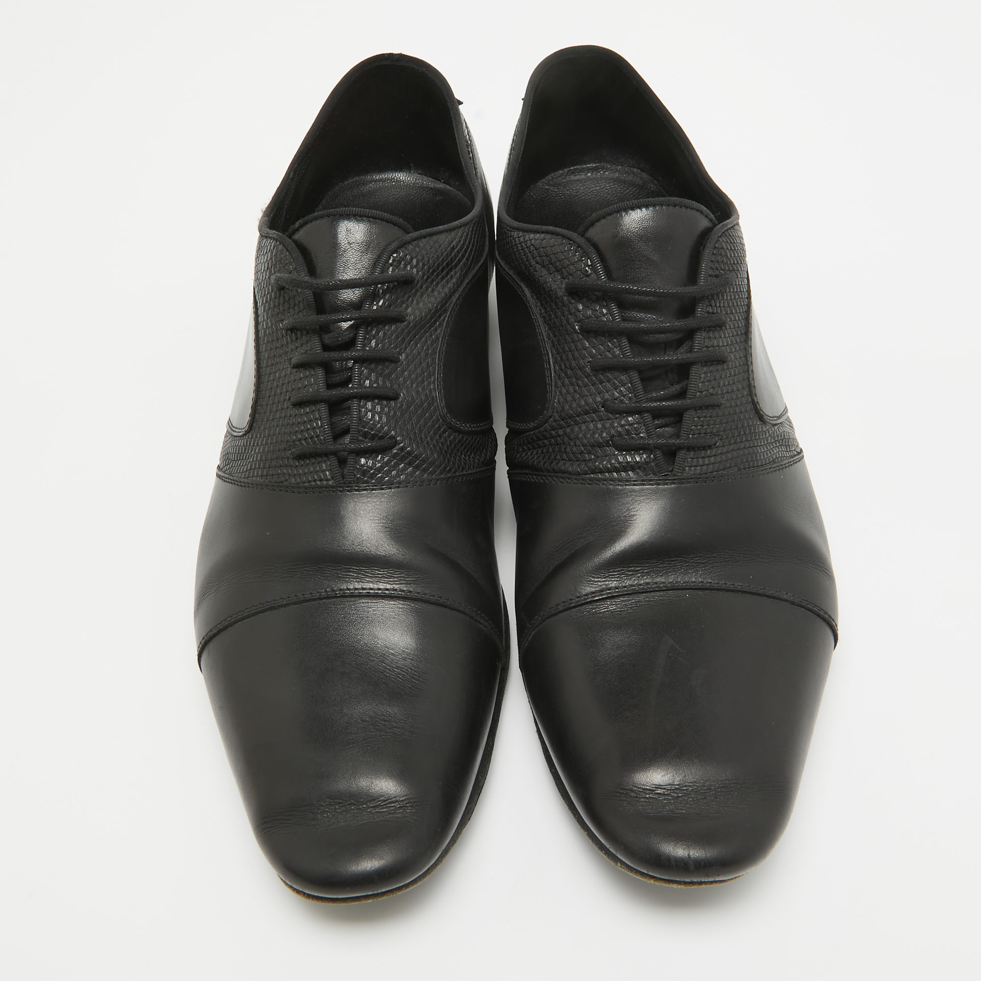 Saint Laurent Black Lizard Embossed And Leather Lace Up Oxfords Size 42