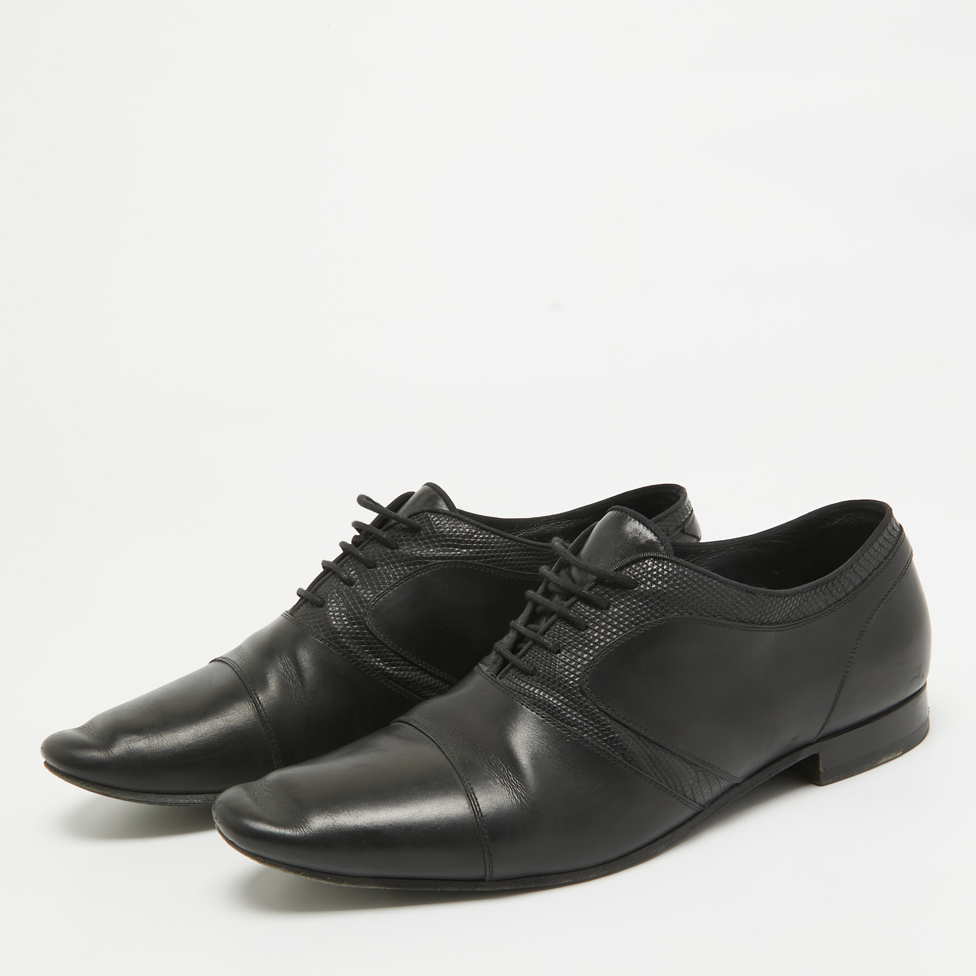 Saint Laurent Black Lizard Embossed And Leather Lace Up Oxfords Size 42