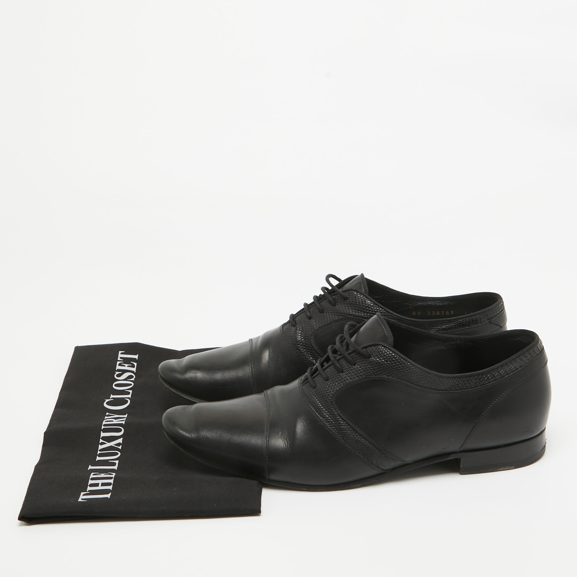 Saint Laurent Black Lizard Embossed And Leather Lace Up Oxfords Size 42