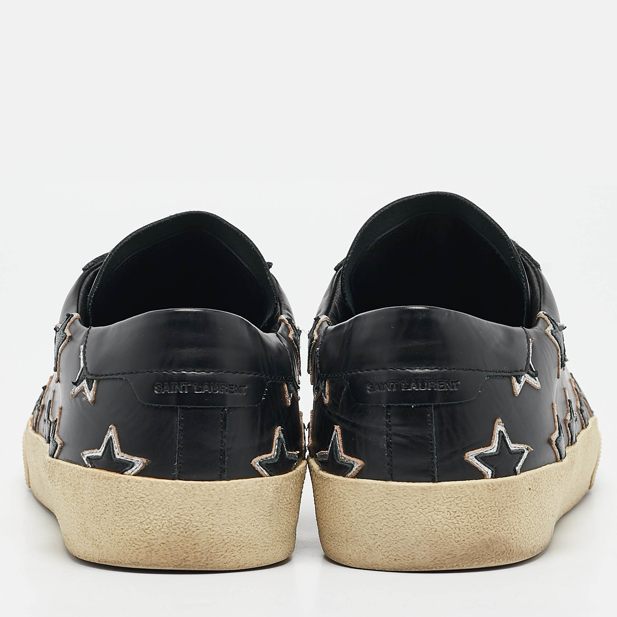 Saint Laurent Black Leather Court Classic Star Low Top Sneakers Size 44