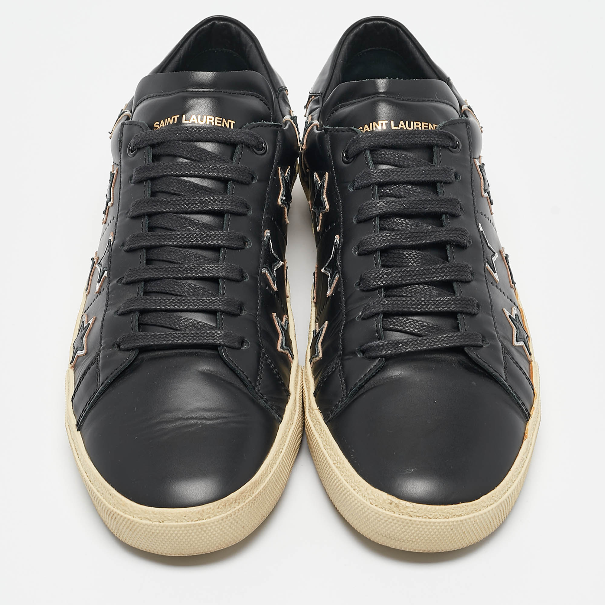 Saint Laurent Black Leather Court Classic Star Low Top Sneakers Size 44