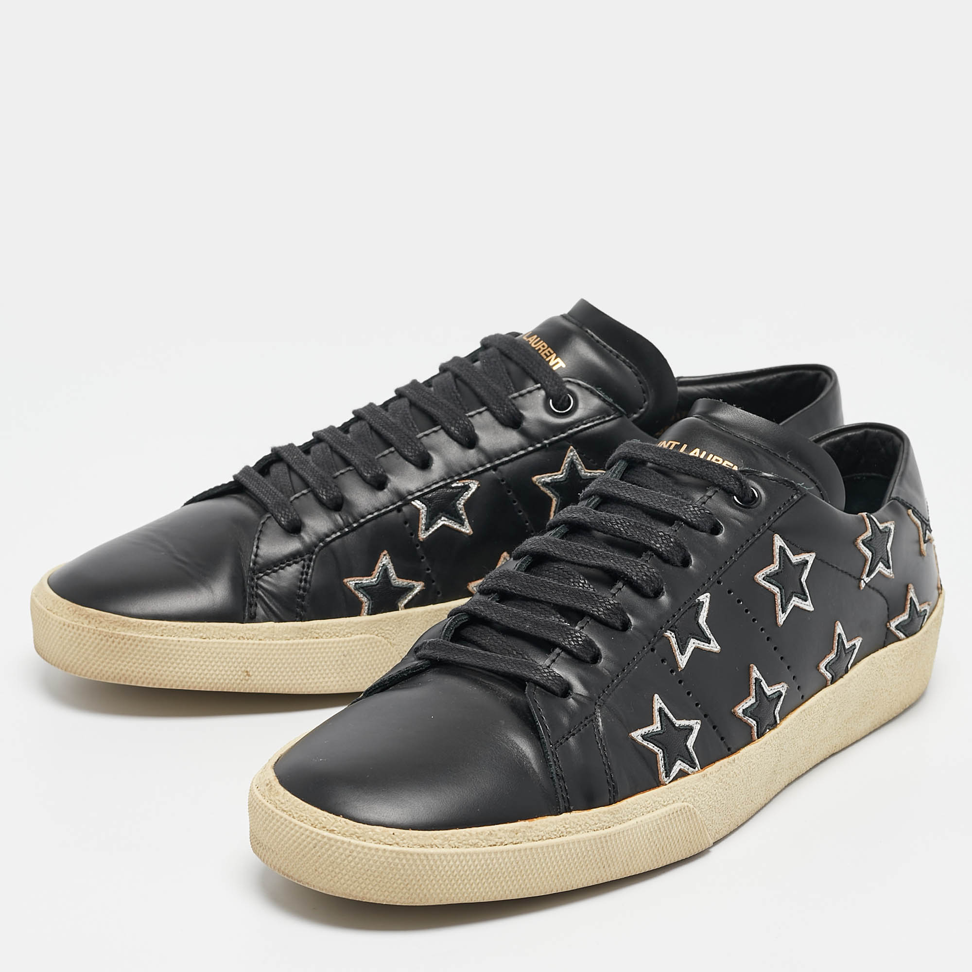 Saint Laurent Black Leather Court Classic Star Low Top Sneakers Size 44