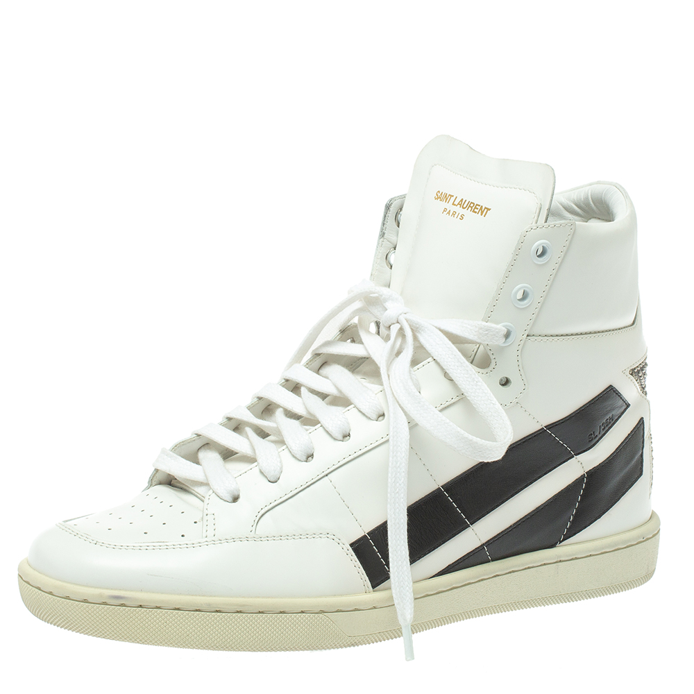 Saint Laurent White Leather High Top Sneakers Size 41