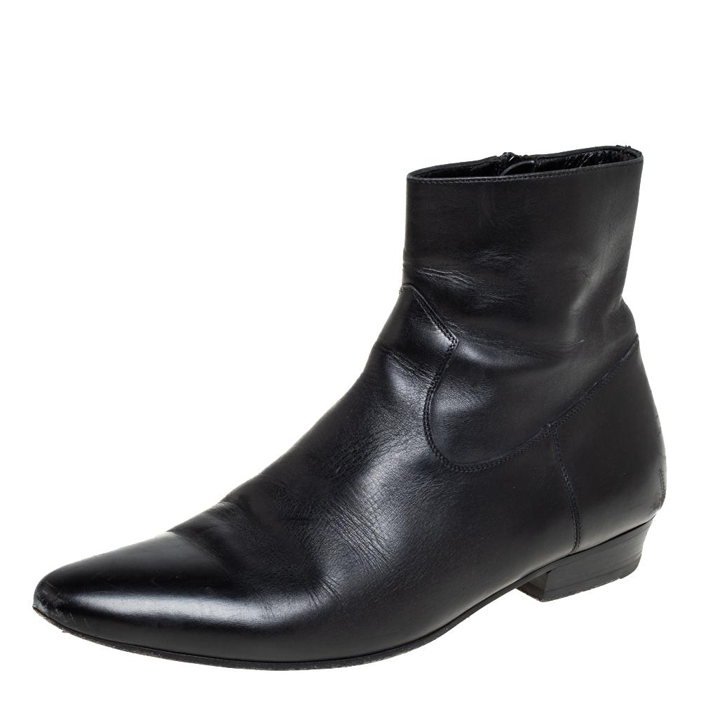 Saint Laurent Black Leather Pointed Toe Ankle Boots Size 42